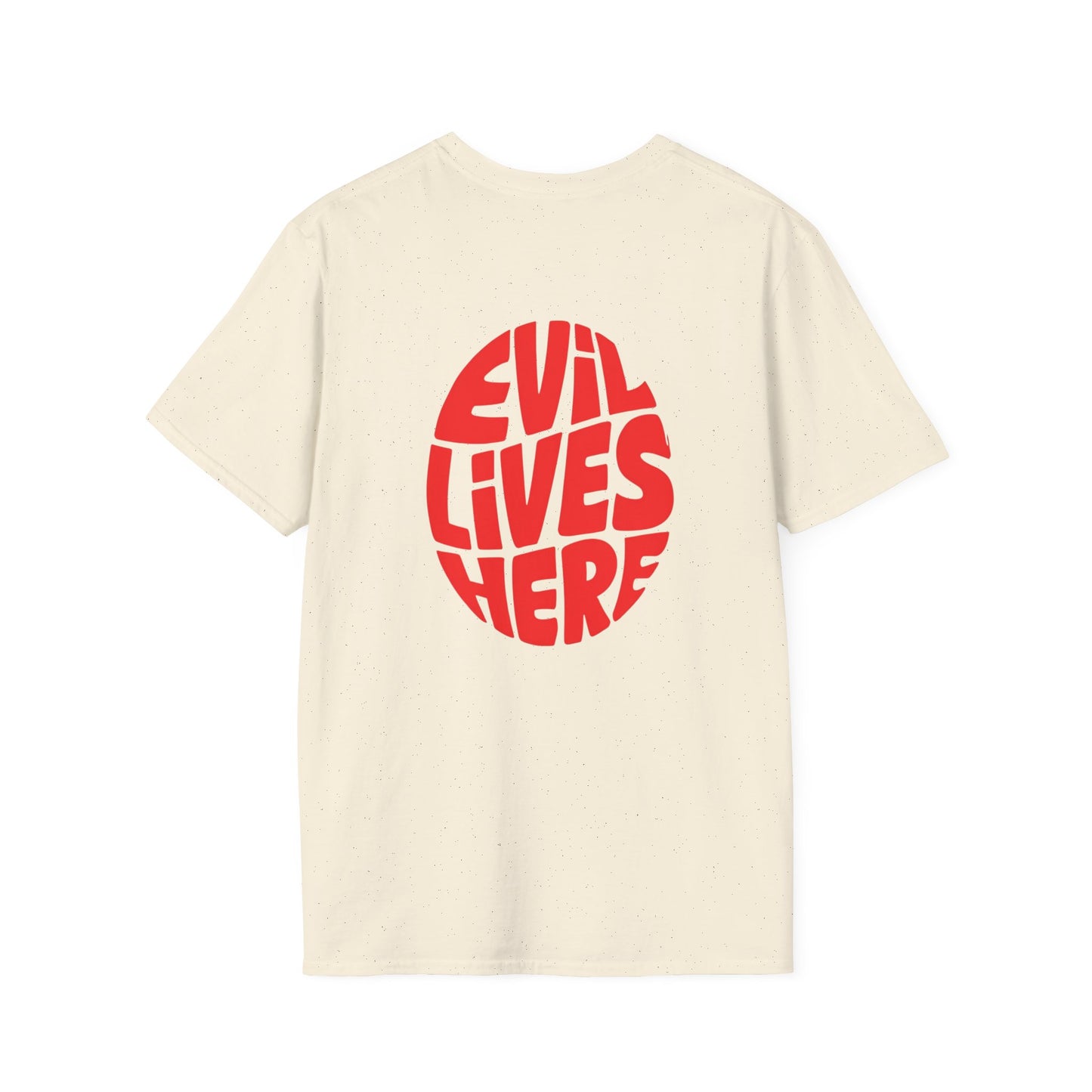 Evil Lives Here Halloween T-shirt, Spooky Retro Style, Mens