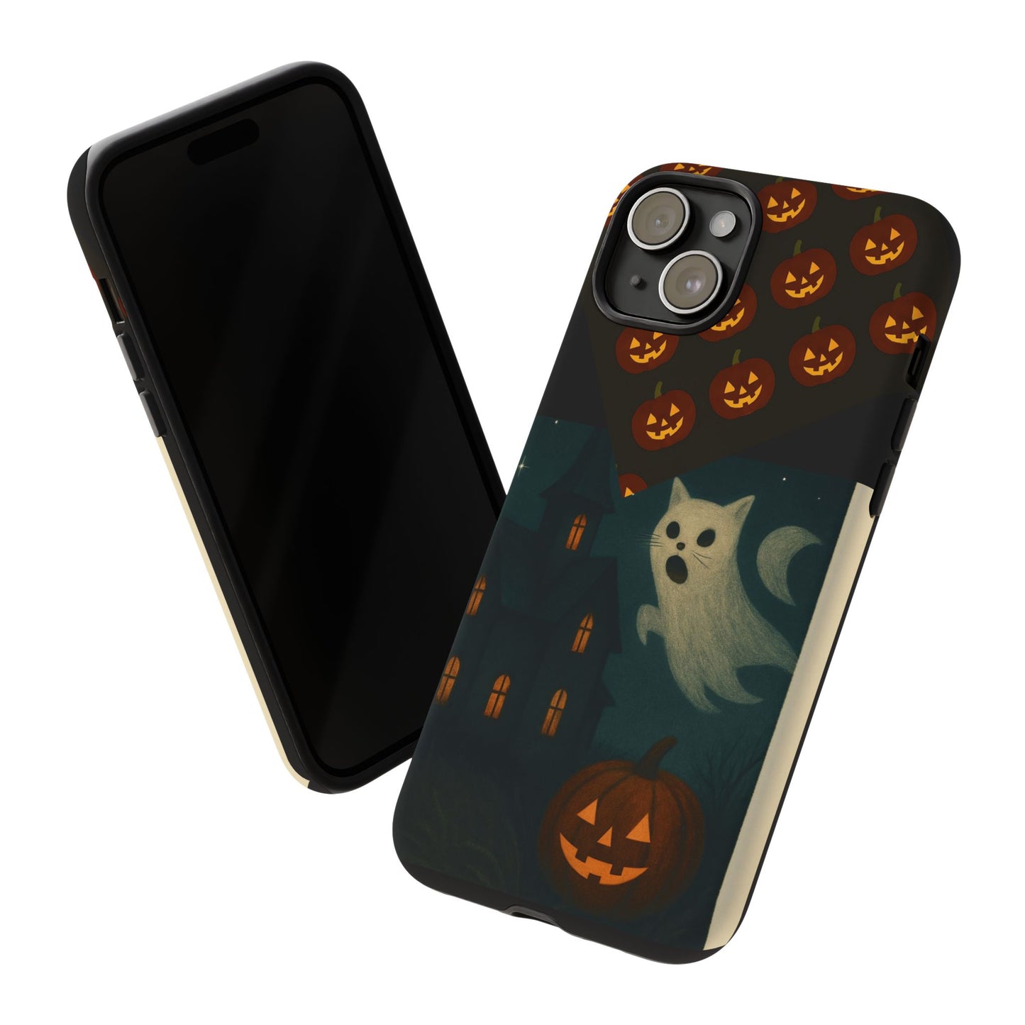 Phone Case, Halloween Haunted House Cat Ghost iPhone 16, 15, 14, Pixel 8, 6 Samsung Galaxy 25, 24, 23