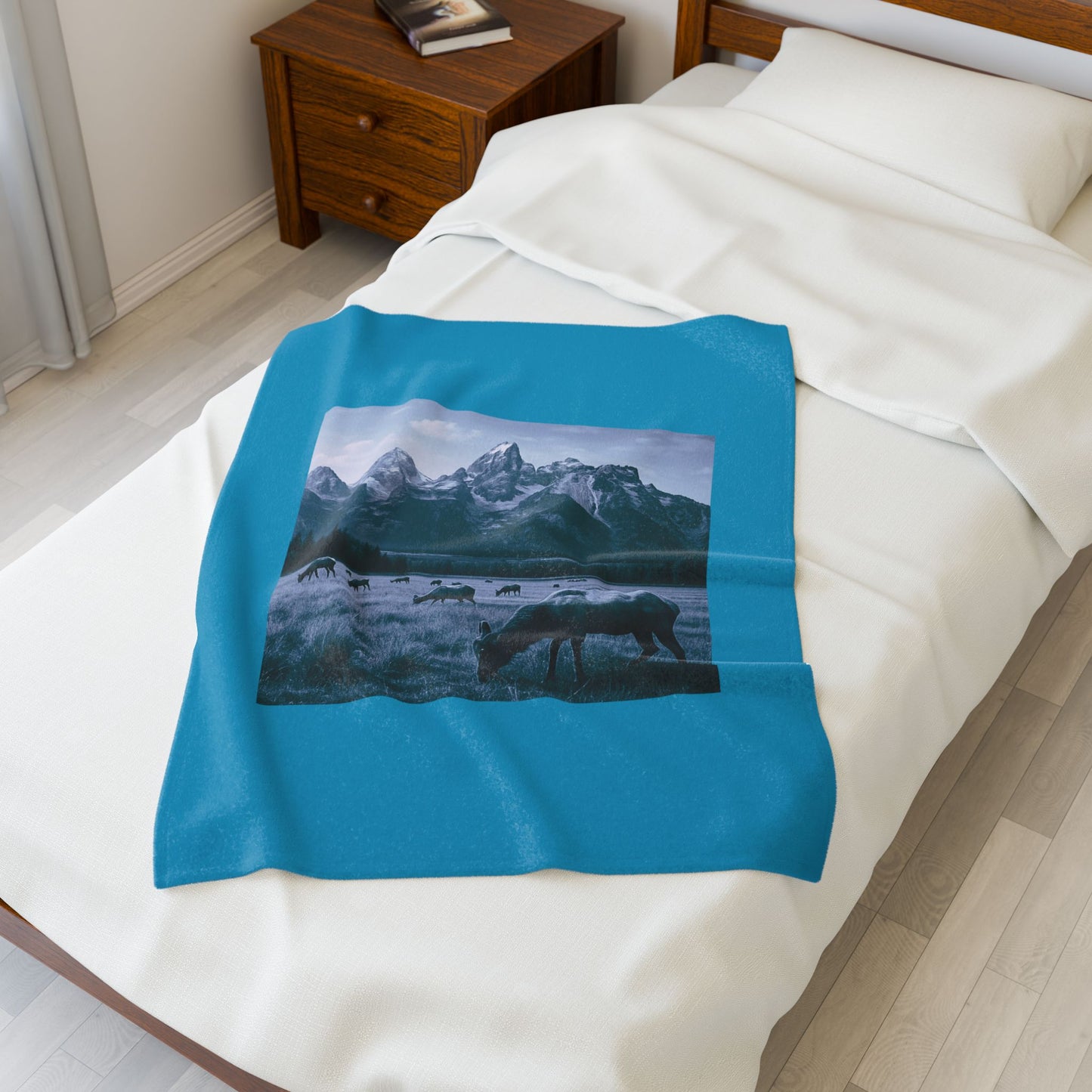 Rustic Elk Mountain Throw Blanket Wildlife Lodge Cabin Decor, Nature Scene Bed Cover, Elk Herd Western Gift Velveteen Plush Blanket