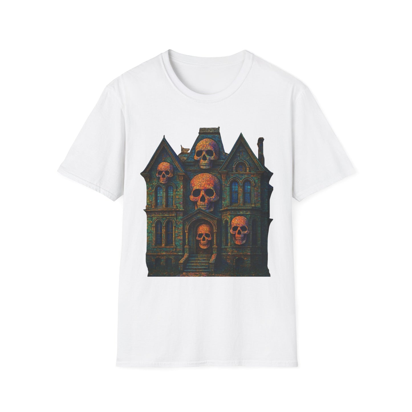 Haunted Skull Mansion T Shirt Gothic Horror House Halloween Tee Unisex Soft style T Shirt