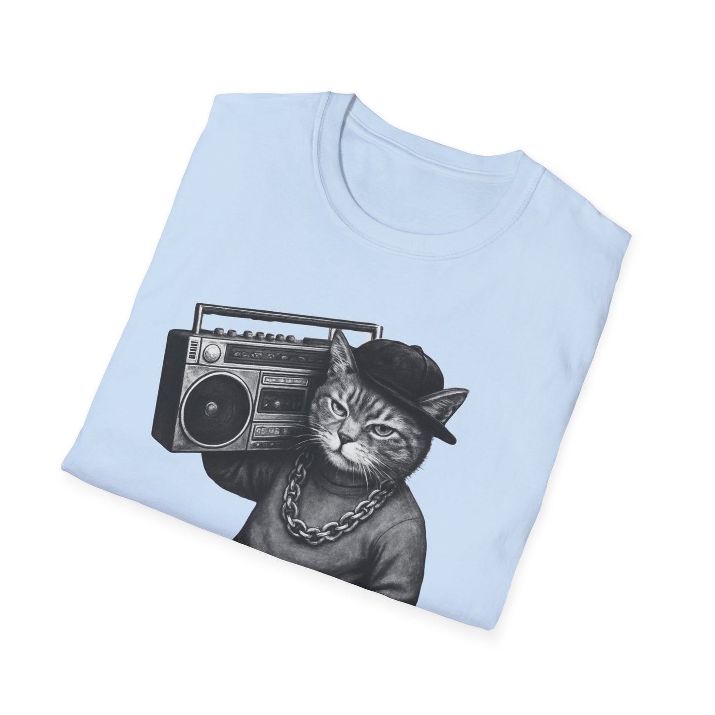 Black & White Boombox Cat T Shirt Hip Hop Streetwear Graphic Tee for Music Lovers Unisex Soft style T Shirt