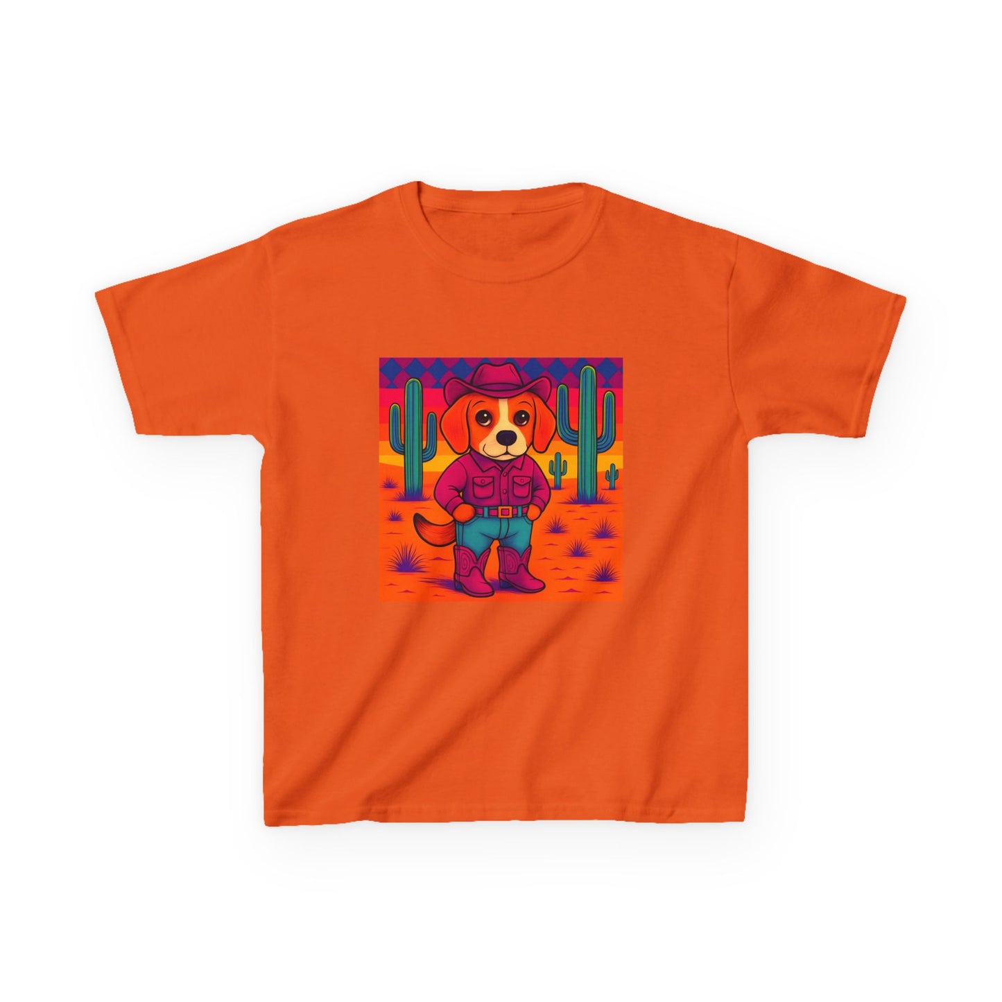 Cowboy Dog Kids T Shirt Unisex Western Puppy Shirt Birthday Rodeo Tee Fun Animal Graphic for Boys Girls Kids Heavy Cotton⢠Tee