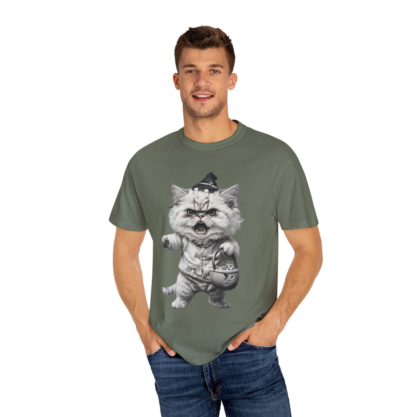Angry Halloween Cat T Shirt Funny Spooky Kitten Tee Gothic Trick or Treat Shirt Unisex Garment Dyed T shirt