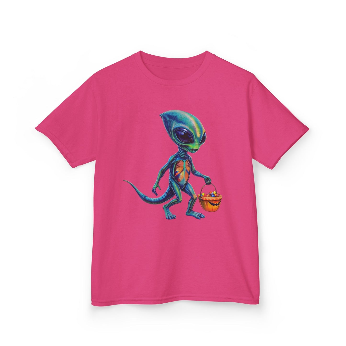 Alien Trick or Treat Halloween Kids T Shirt Cute Sci Fi Costume Tee Kids Heavy Cotton™ Tee