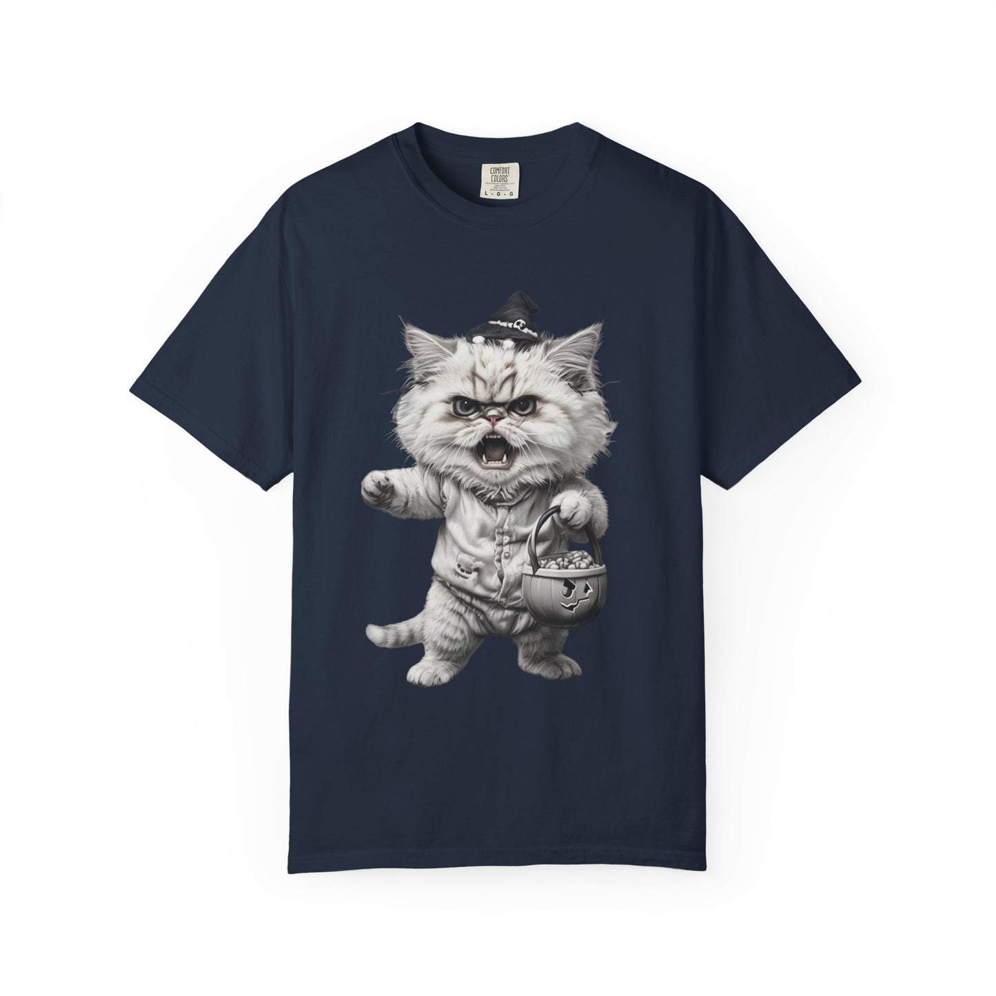 Angry Halloween Cat T Shirt Funny Spooky Kitten Tee Gothic Trick or Treat Shirt Unisex Garment Dyed T shirt