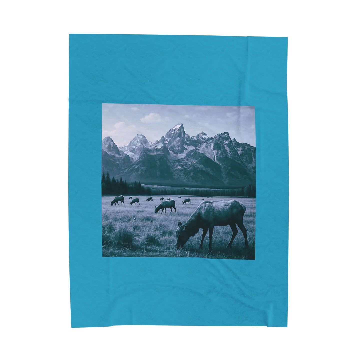 Rustic Elk Mountain Throw Blanket Wildlife Lodge Cabin Decor, Nature Scene Bed Cover, Elk Herd Western Gift Velveteen Plush Blanket