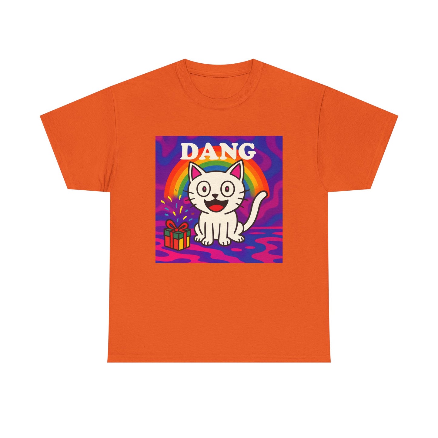 Funny Cat Rainbow T-Shirt Cute Cartoon Kitty Graphic Tee Gift