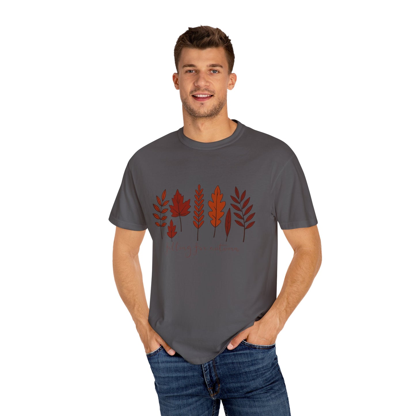 Falling for Autumn Shirt Cozy Fall Leaves Graphic Tee for Seasonal Outfits Unisex Garment Dyed T shirt