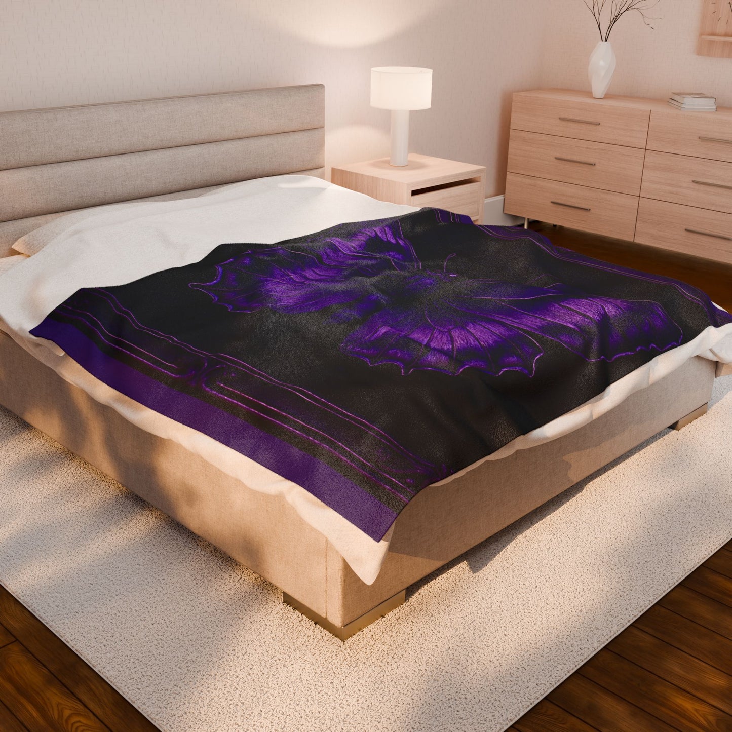 Purple Butterfly Blanket Black Throw Gothic Boho Cozy Decor Velveteen Plush Blanket