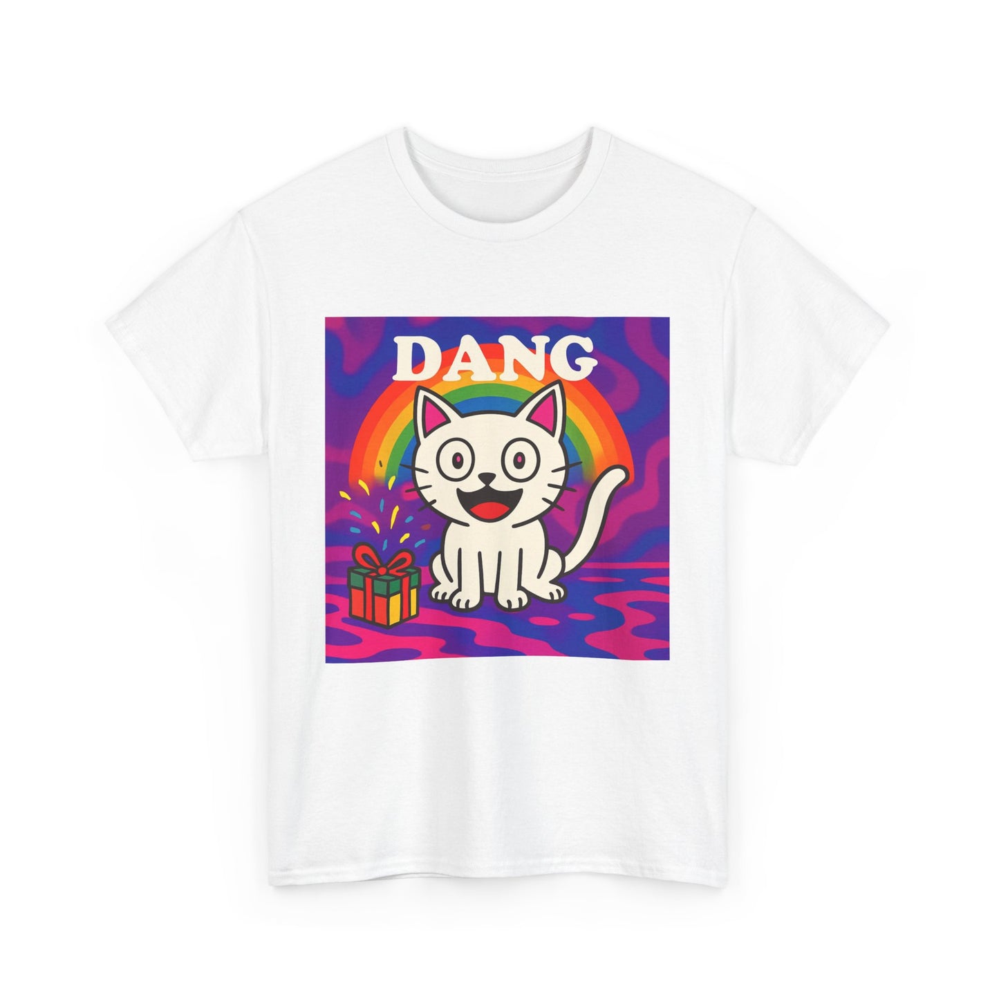 Funny Cat Rainbow T-Shirt Cute Cartoon Kitty Graphic Tee Gift