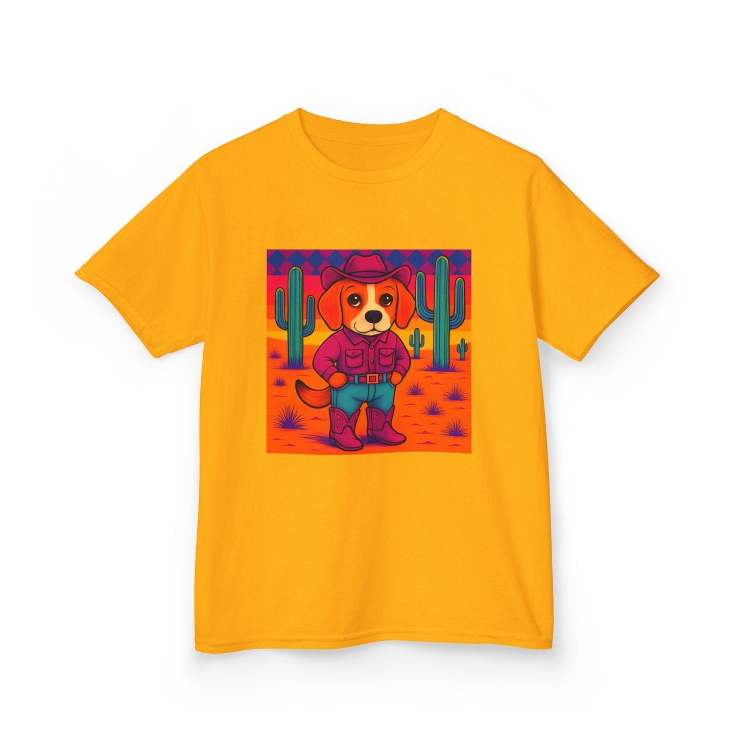 Cowboy Dog Kids T Shirt Unisex Western Puppy Shirt Birthday Rodeo Tee Fun Animal Graphic for Boys Girls Kids Heavy Cotton⢠Tee