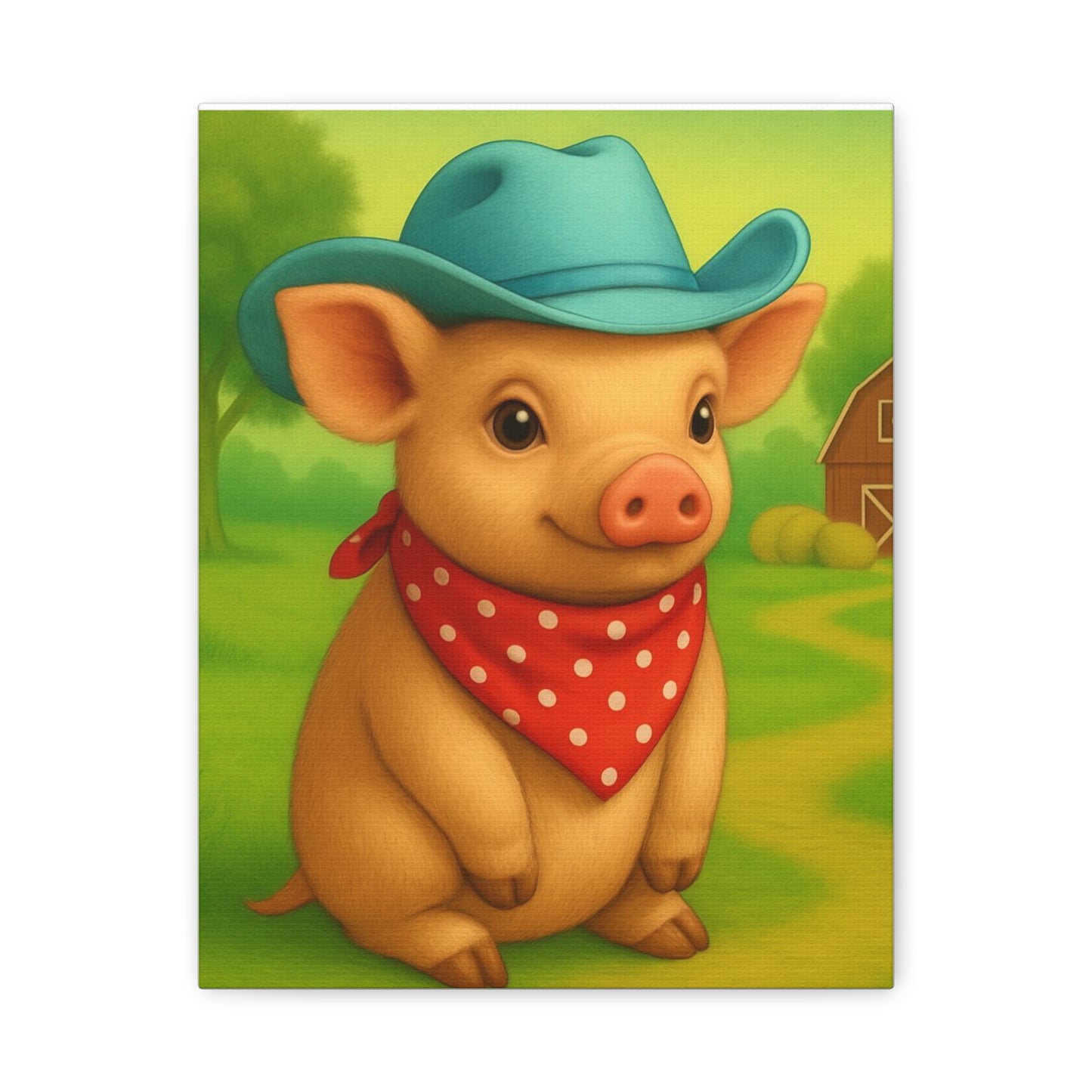 Canvas Print, Country Pig Farm Nursery Cowboy Wall Art, Matte Stretched 1 25" Decor, Farmhouse Rustic Western Print, Farm Animal Piglet Wall