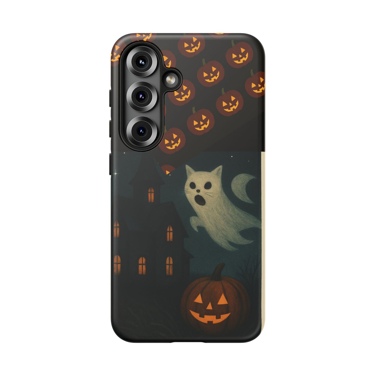 Phone Case, Halloween Haunted House Cat Ghost iPhone 16, 15, 14, Pixel 8, 6 Samsung Galaxy 25, 24, 23