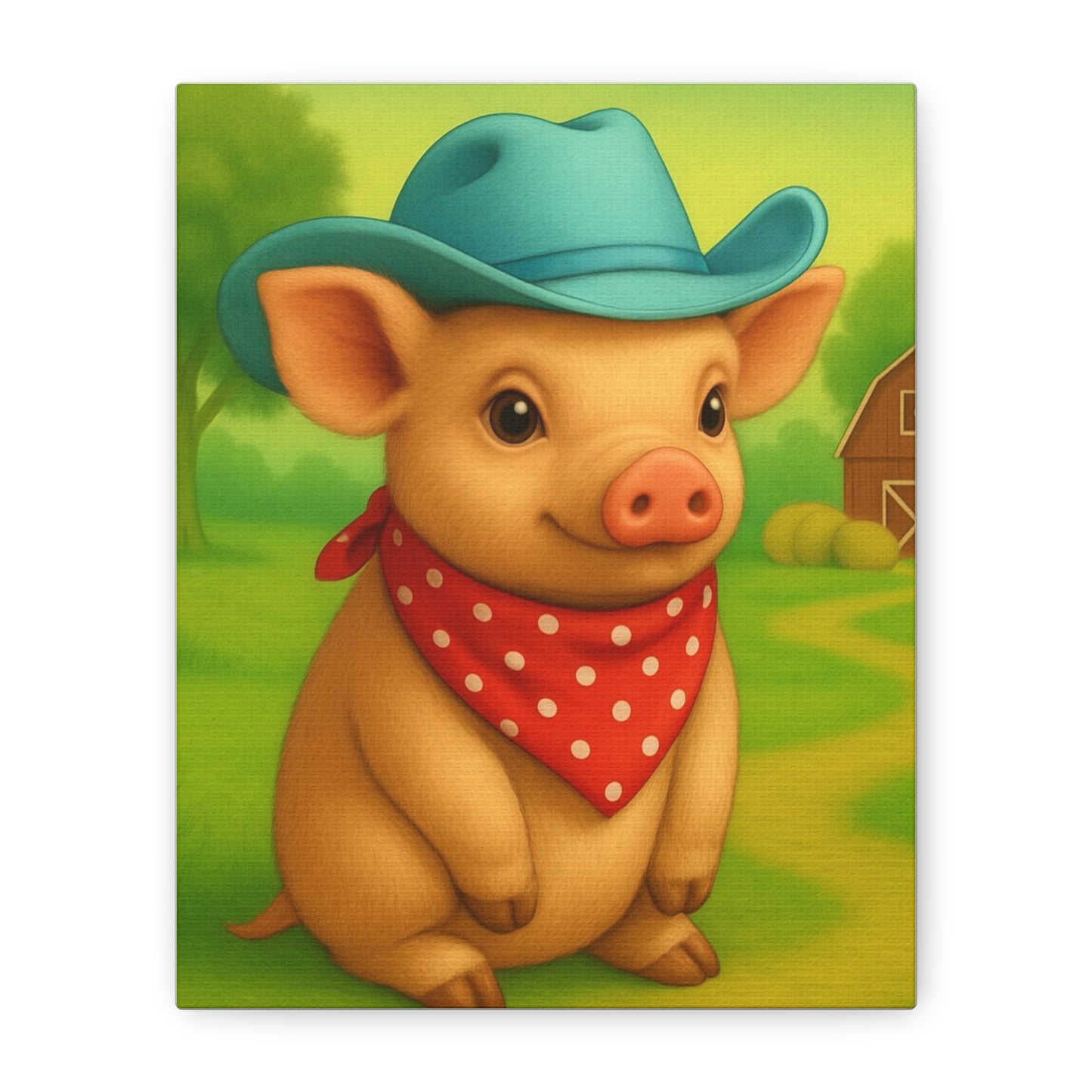 Canvas Print, Country Pig Farm Nursery Cowboy Wall Art, Matte Stretched 1 25" Decor, Farmhouse Rustic Western Print, Farm Animal Piglet Wall