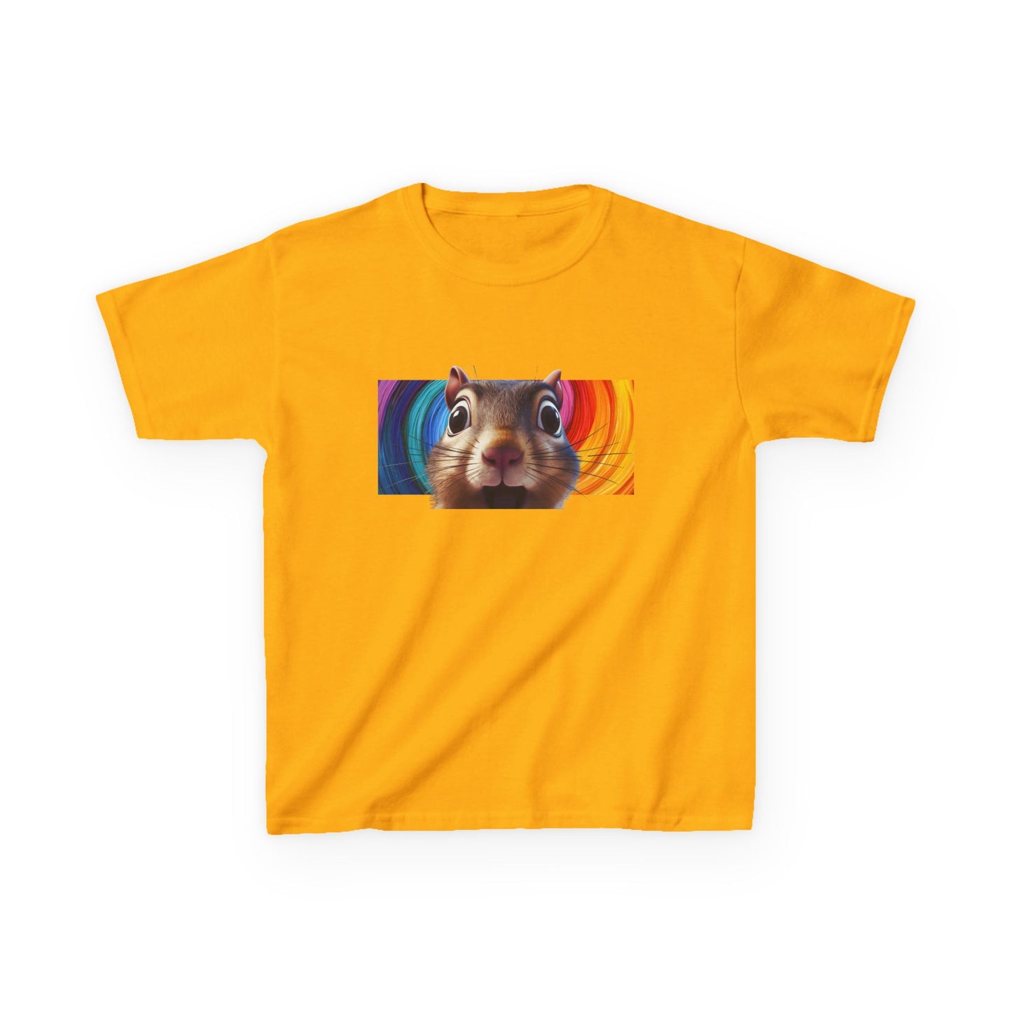 Funny Squirrel Kids T Shirt with Cute Cartoon Chipmunk Rainbow Graphic Tee Squeek Squeek Animal Lover Gift Yellow Childrens Shirt
