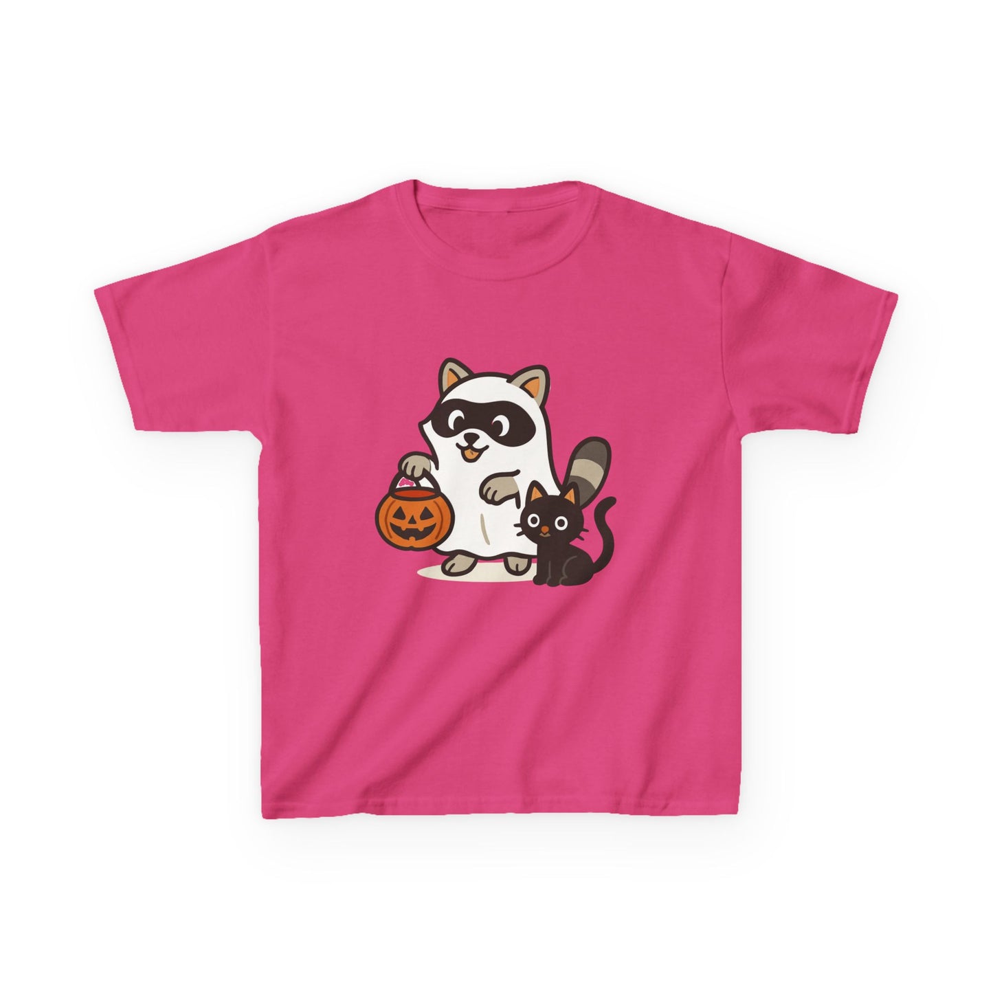 Cute Raccoon Cat Halloween Shirt Funny Trick or Treat Tee for Kids & Adults Kids Heavy Cotton⢠Tee