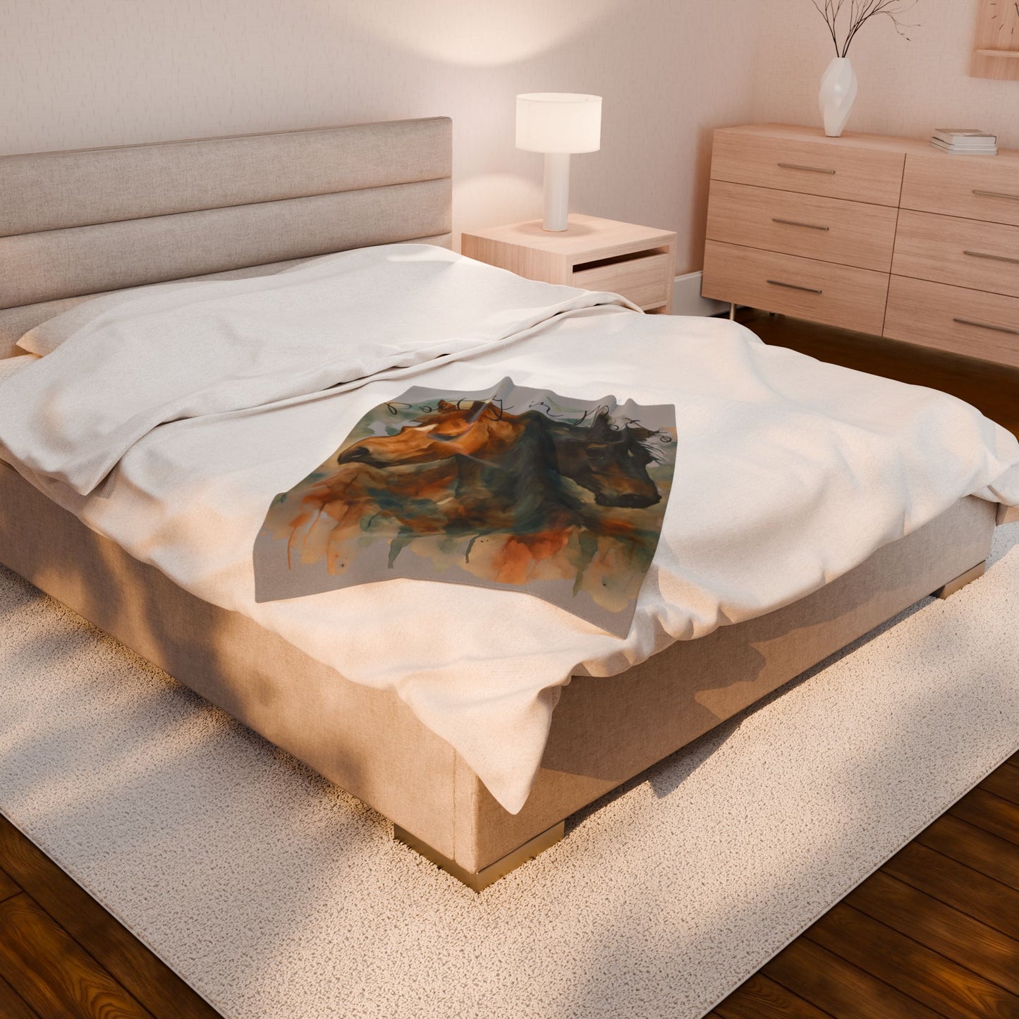Watercolor Horse Blanket, Cozy Western Ranch Throw with Horse Lovers Art