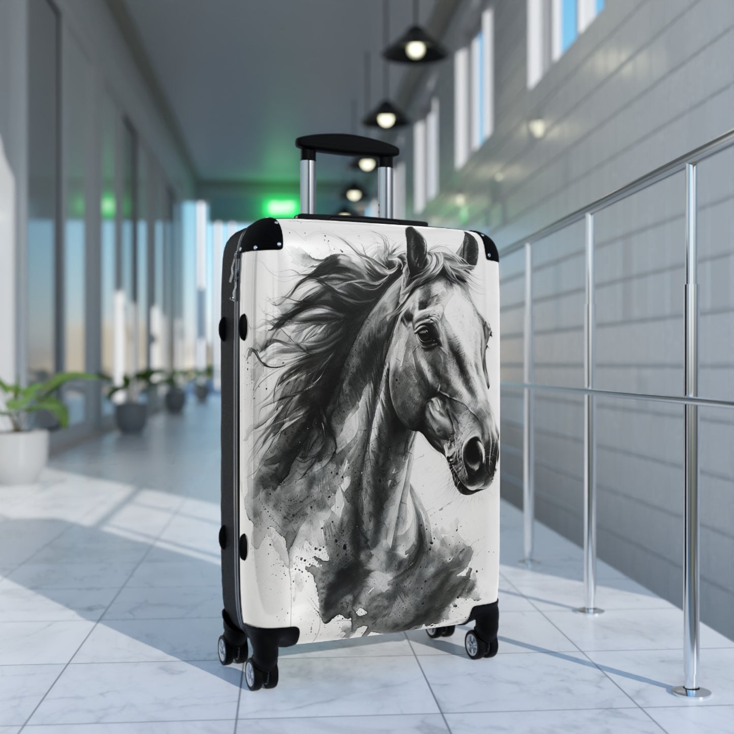 Elegant Black & White Horse Suitcase Equestrian Travel Luggage -- One of a KiNd Suitcase (Travel Tag Sold Separate)