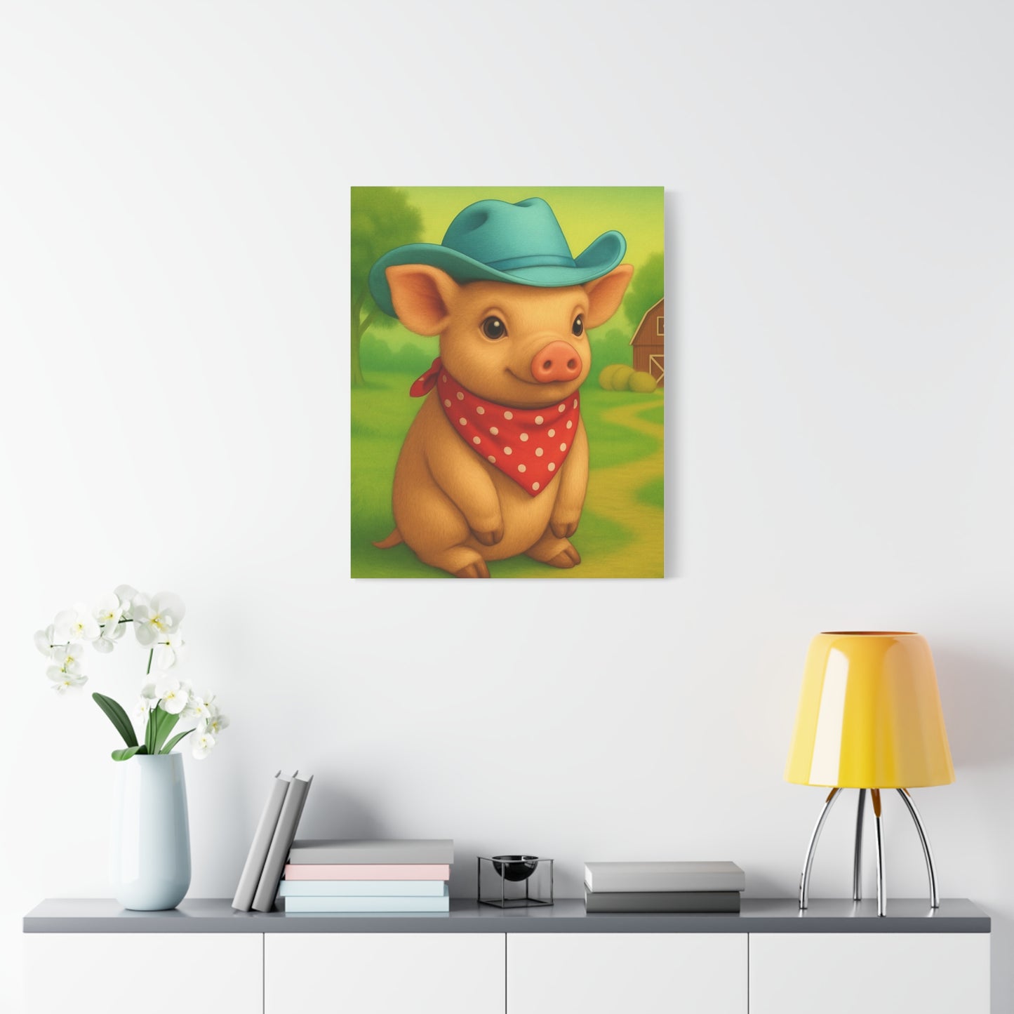 Canvas Print, Country Pig Farm Nursery Cowboy Wall Art, Matte Stretched 1 25" Decor, Farmhouse Rustic Western Print, Farm Animal Piglet Wall