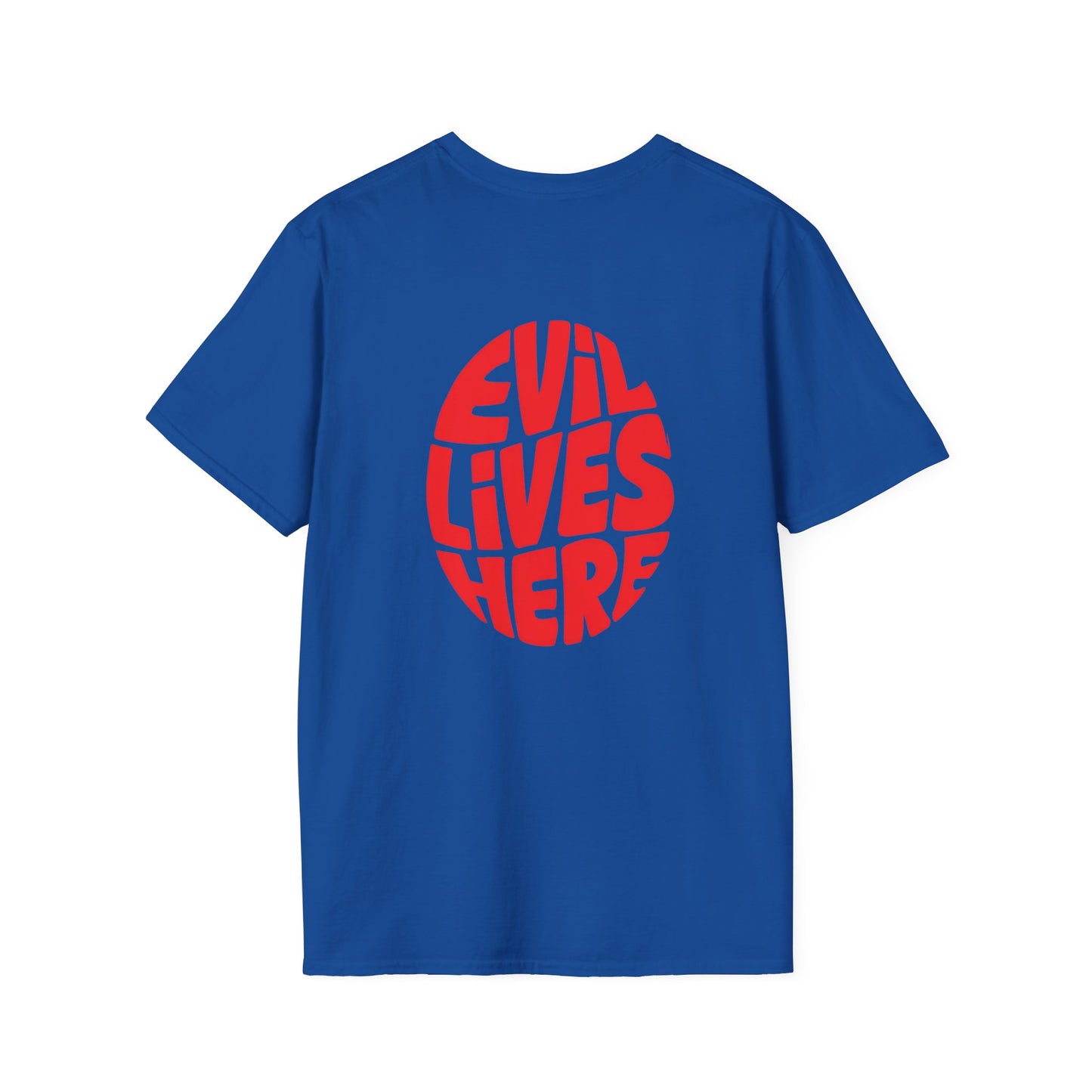 Evil Lives Here Halloween T-shirt, Spooky Retro Style, Mens