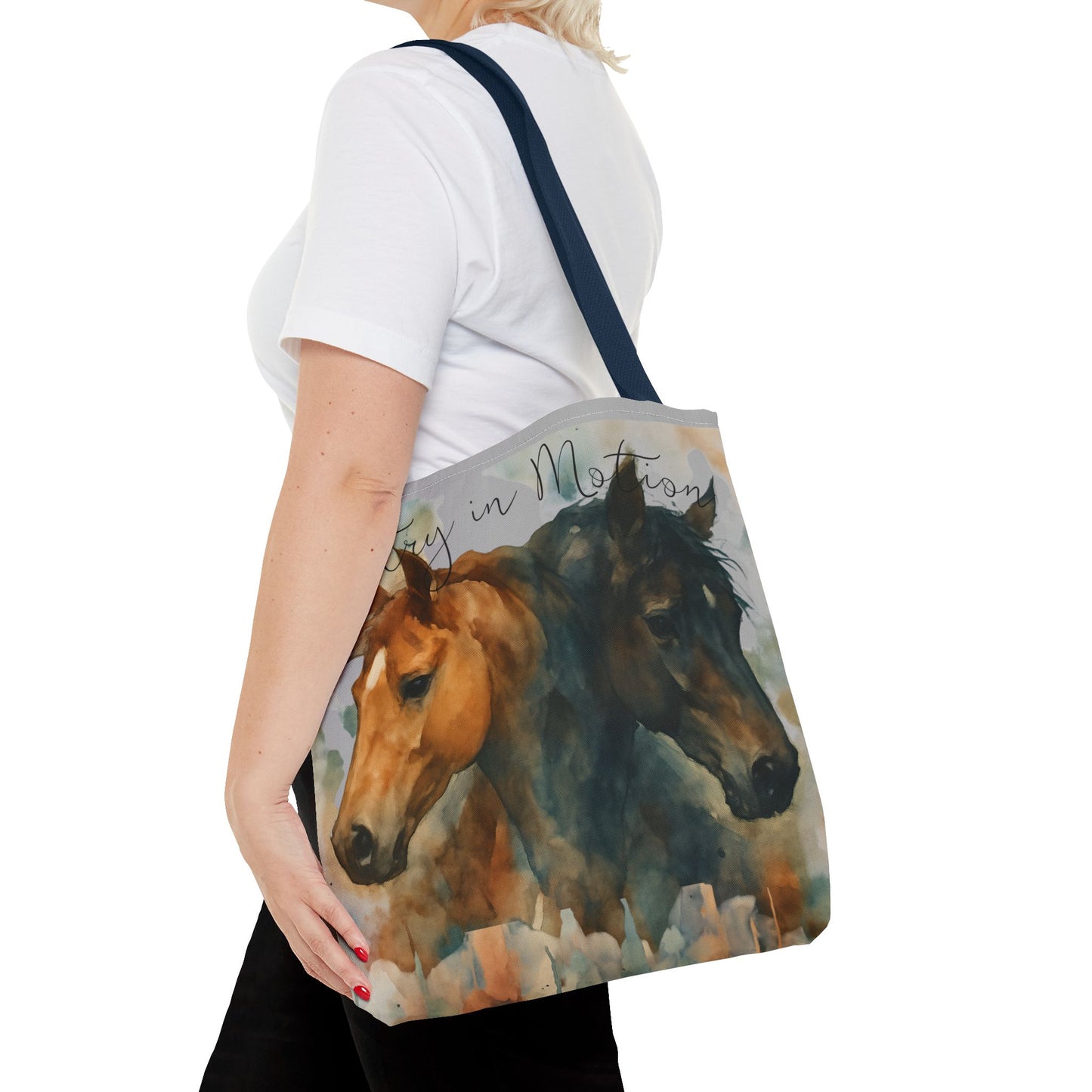 Horse Art Tote Bag, Watercolor Horses, Pretty in Motion