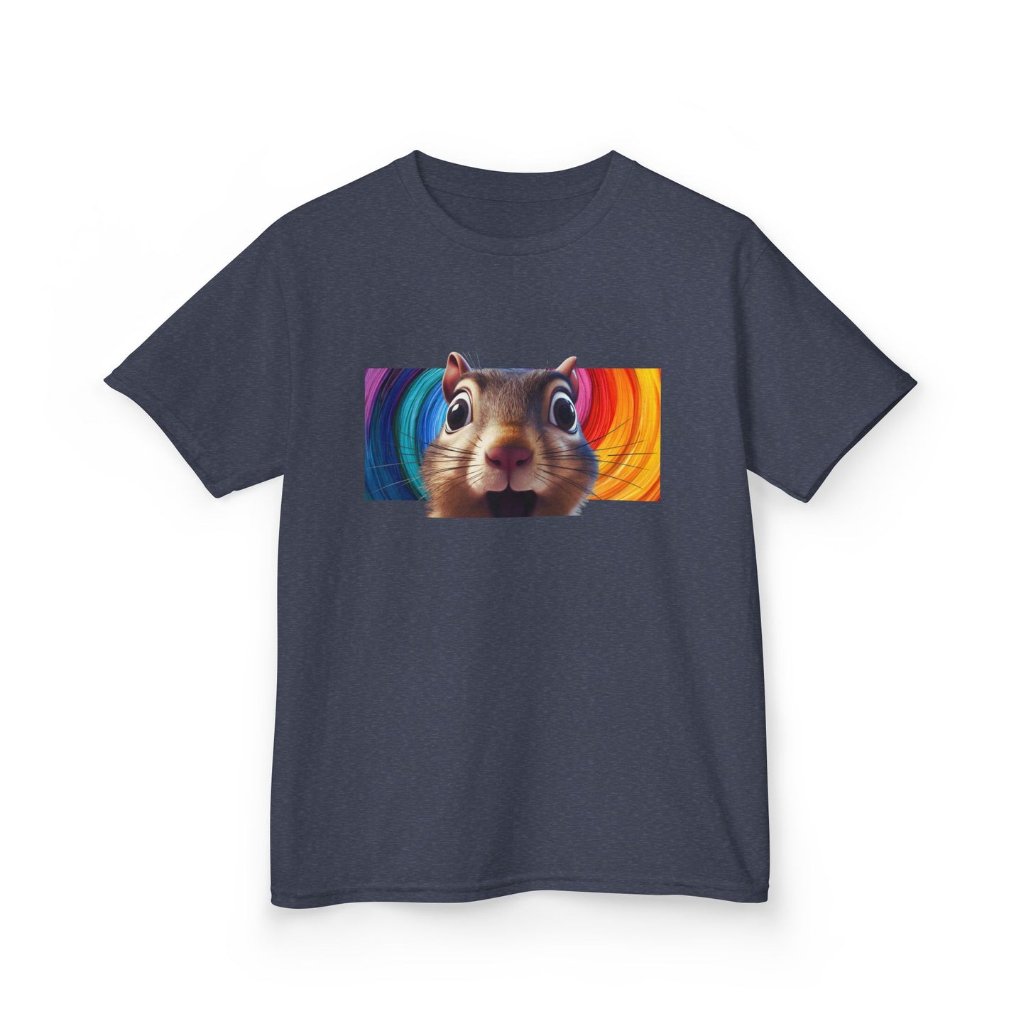 Funny Squirrel Kids T Shirt with Cute Cartoon Chipmunk Rainbow Graphic Tee Squeek Squeek Animal Lover Gift Yellow Childrens Shirt
