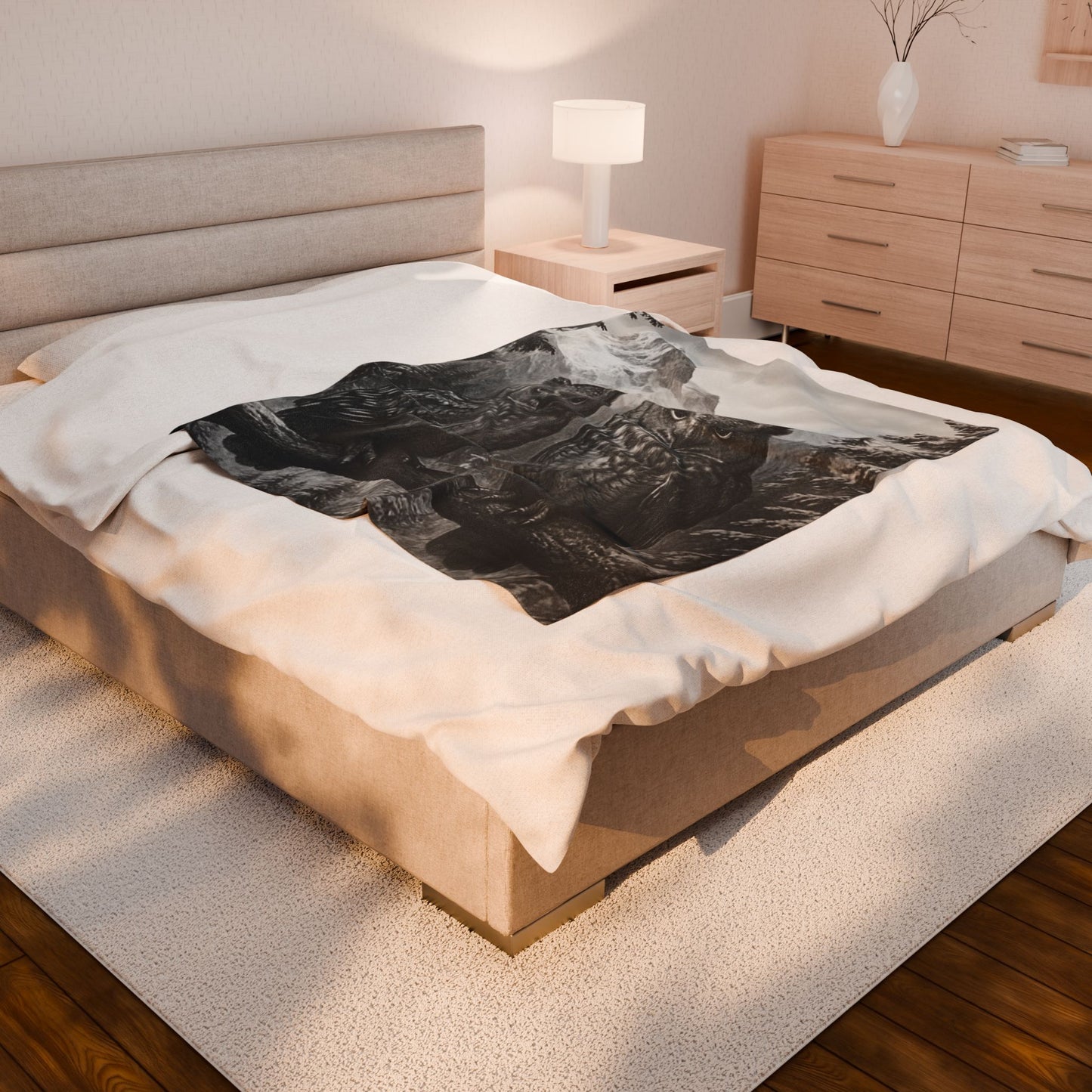 Rustic Owl Mountain Blanket Wildlife Cabin Decor, Cozy Forest Throw, Nature Inspired Bedding Velveteen Plush Blanket