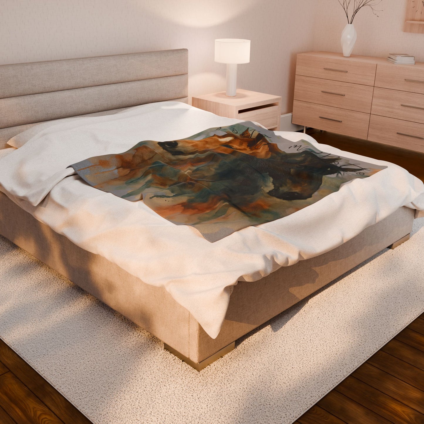 Watercolor Horse Blanket, Cozy Western Ranch Throw with Horse Lovers Art
