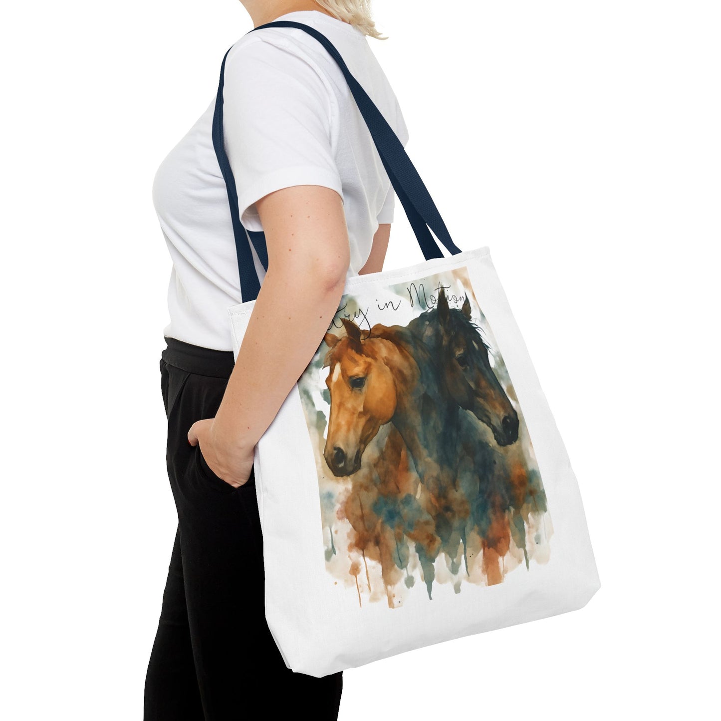 Horse Art Tote Bag, Watercolor Horses, Pretty in Motion