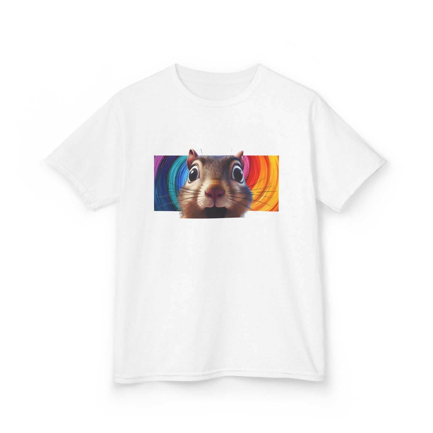 Funny Squirrel Kids T Shirt with Cute Cartoon Chipmunk Rainbow Graphic Tee Squeek Squeek Animal Lover Gift Yellow Childrens Shirt