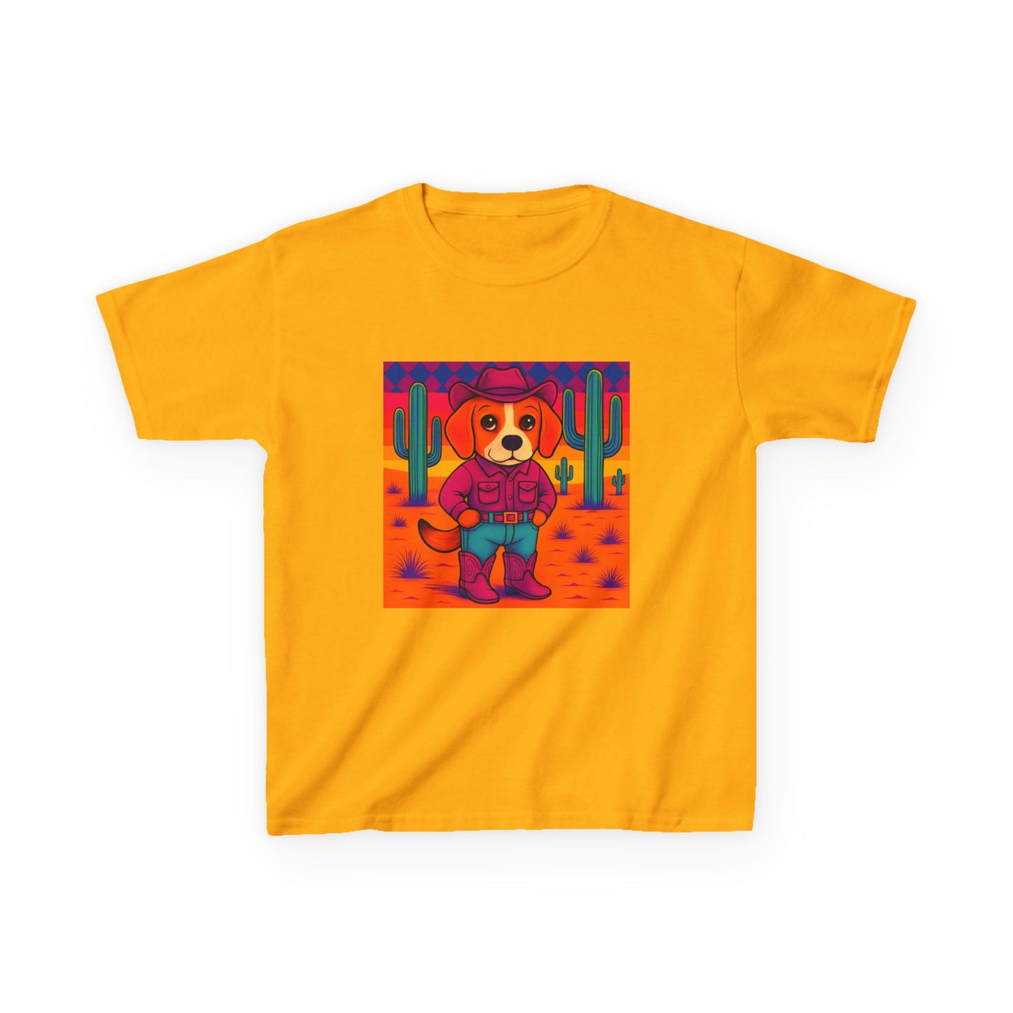 Cowboy Dog Kids T Shirt Unisex Western Puppy Shirt Birthday Rodeo Tee Fun Animal Graphic for Boys Girls Kids Heavy Cotton⢠Tee