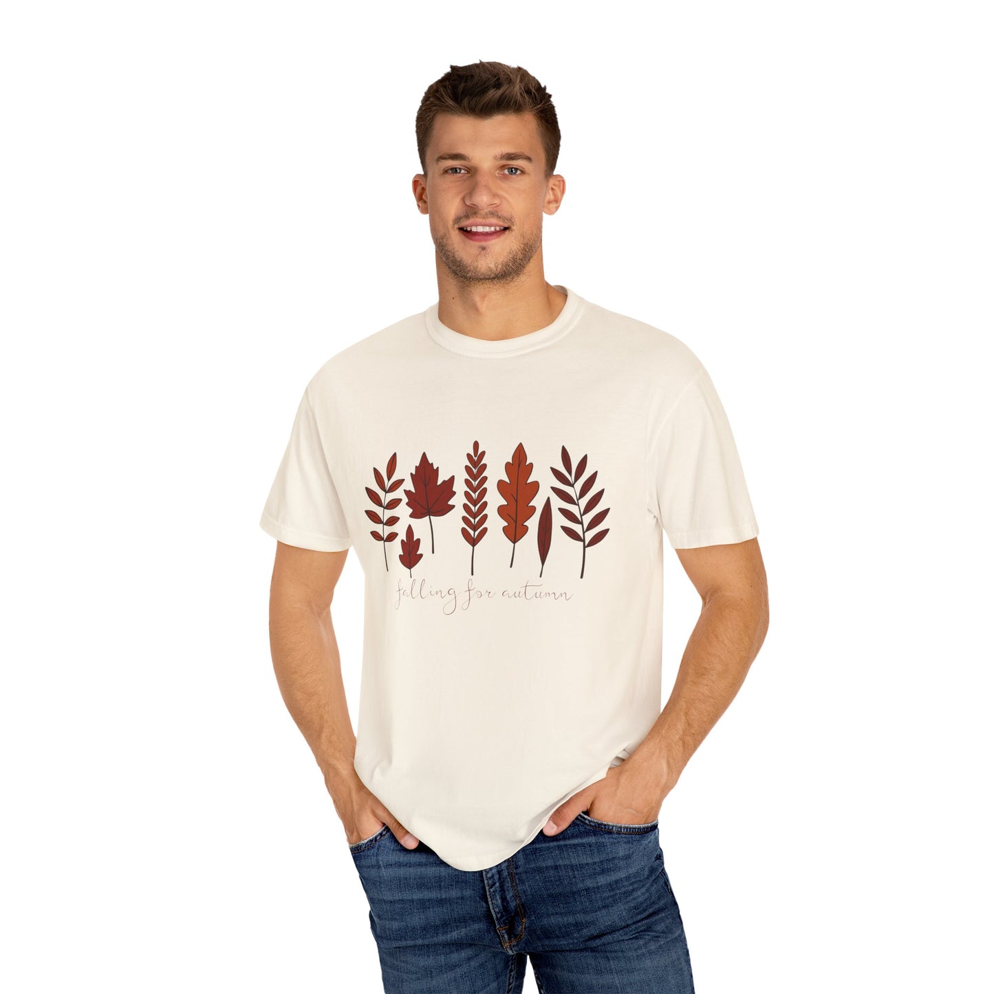 Falling for Autumn Shirt Cozy Fall Leaves Graphic Tee for Seasonal Outfits Unisex Garment Dyed T shirt