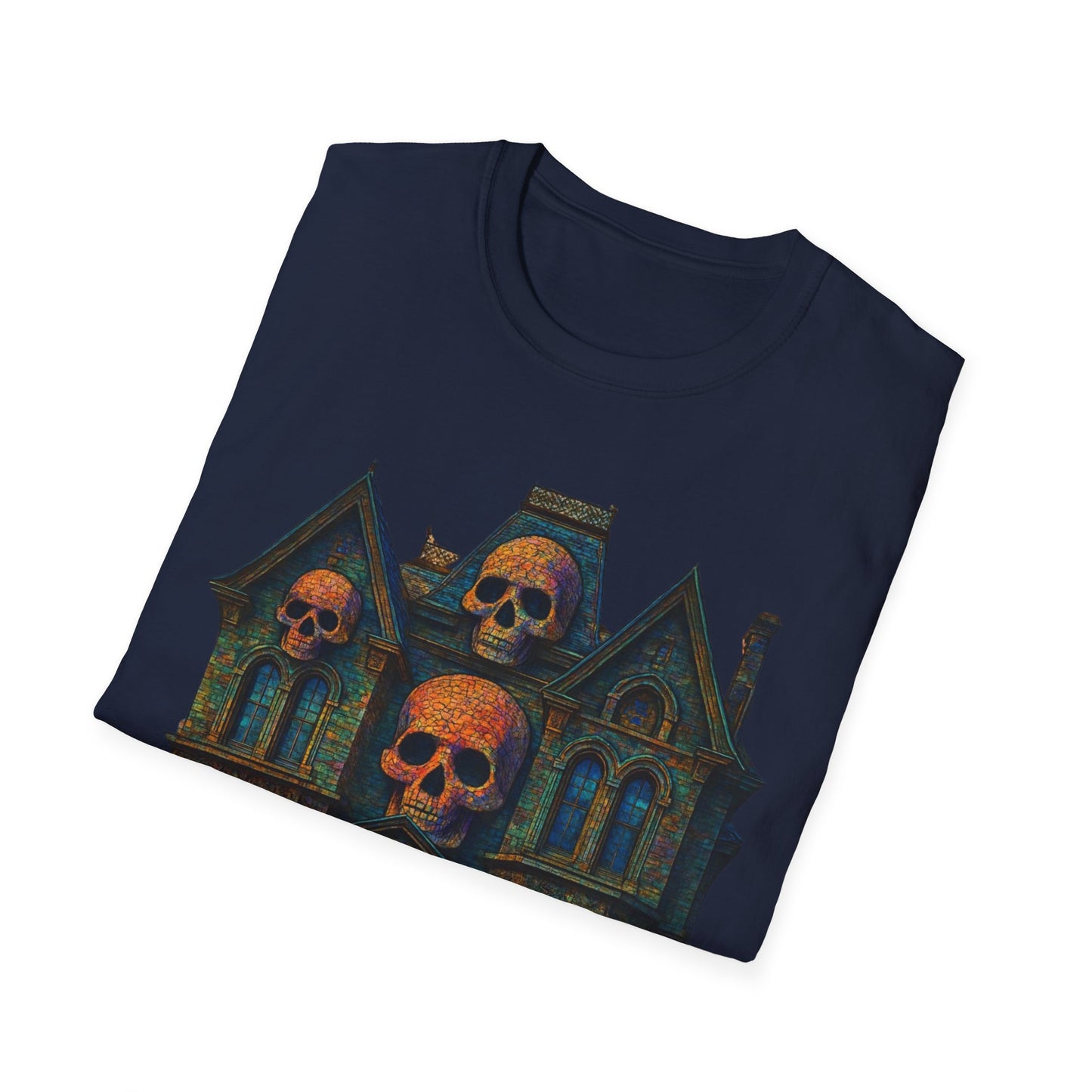 Haunted Skull Mansion T Shirt Gothic Horror House Halloween Tee Unisex Soft style T Shirt