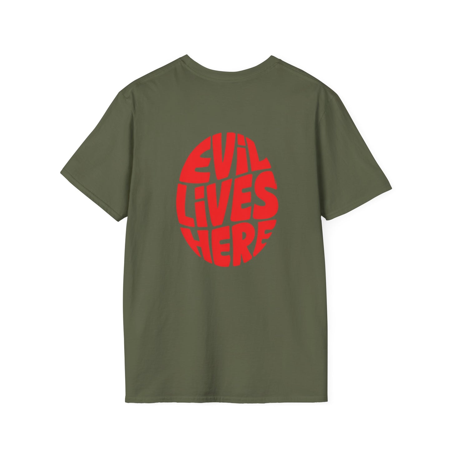 Evil Lives Here Halloween T-shirt, Spooky Retro Style, Mens