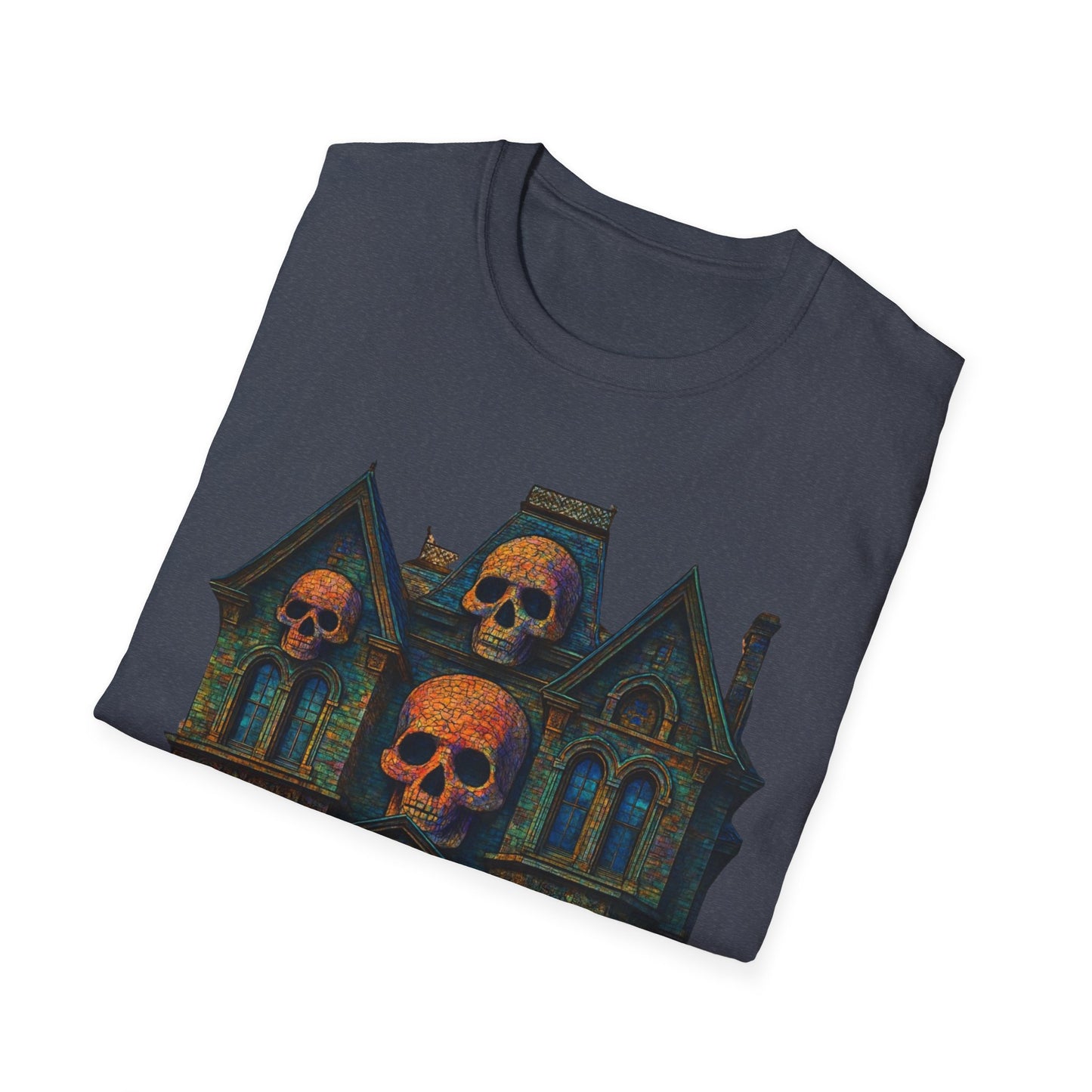 Haunted Skull Mansion T Shirt Gothic Horror House Halloween Tee Unisex Soft style T Shirt