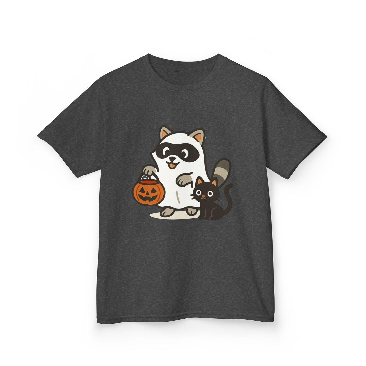 Cute Raccoon Cat Halloween Shirt Funny Trick or Treat Tee for Kids & Adults Kids Heavy Cotton⢠Tee