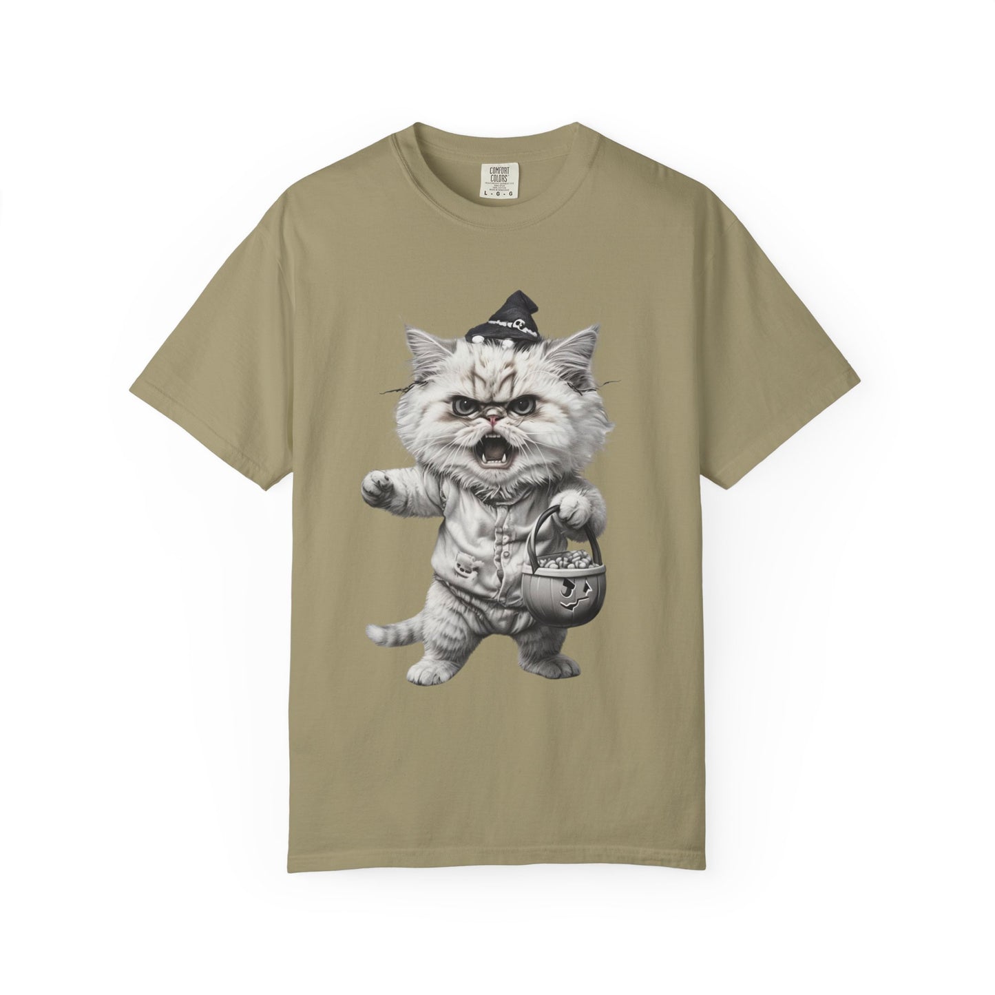 Angry Halloween Cat T Shirt Funny Spooky Kitten Tee Gothic Trick or Treat Shirt Unisex Garment Dyed T shirt