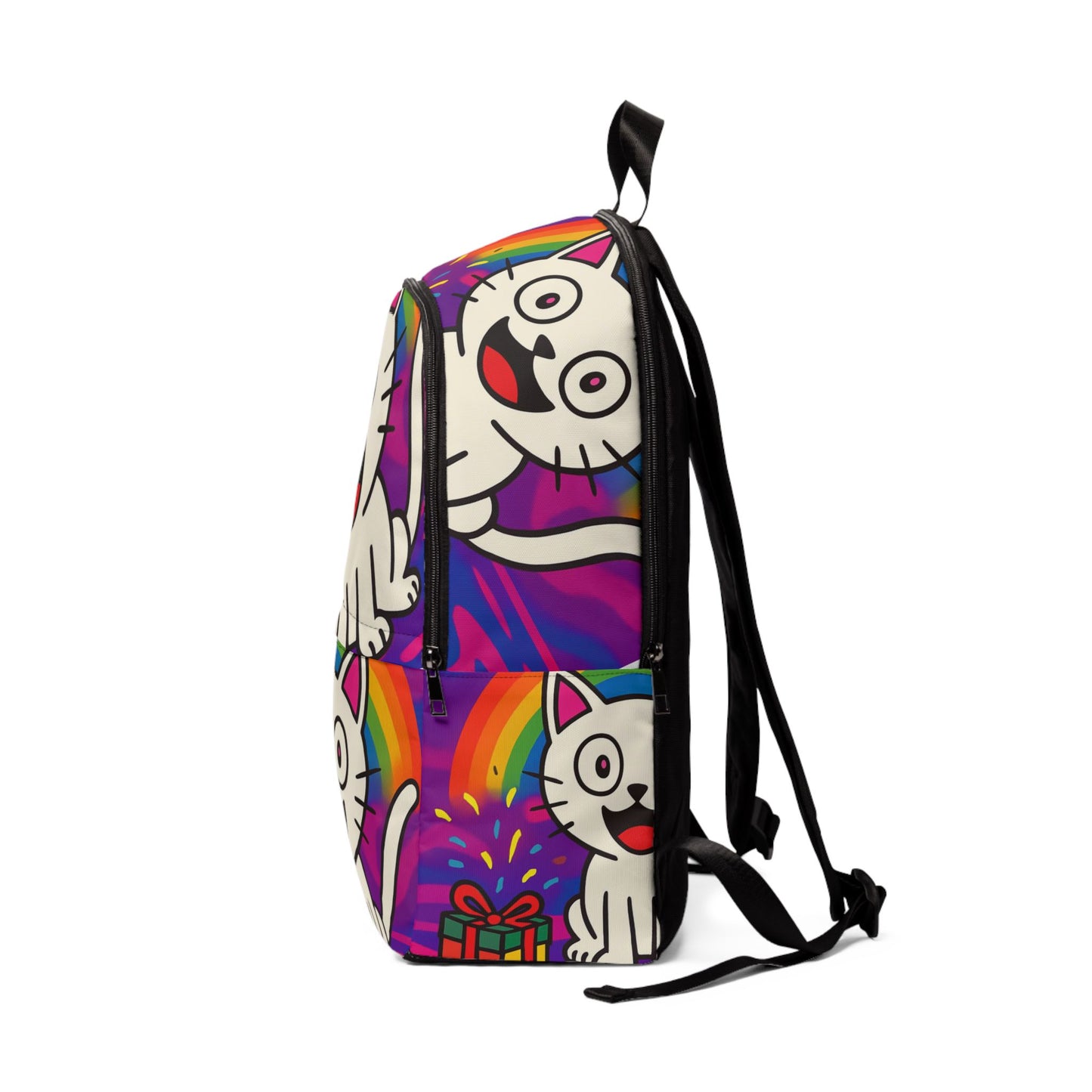 Funny Cat Backpack for Kids Rainbow Cartoon Bag Cat All Over Print Book bag Unisex Fabric Backpack
