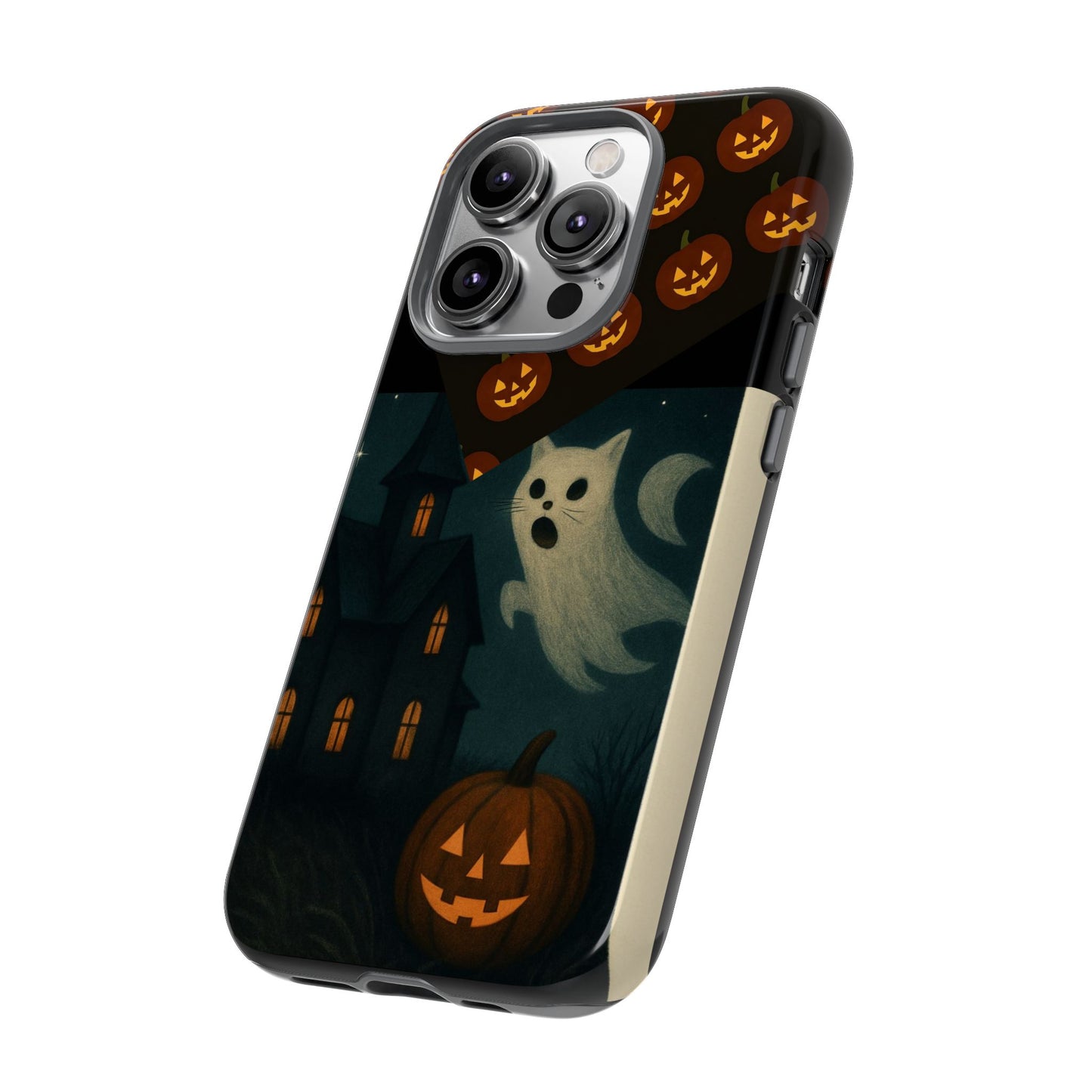 Phone Case, Halloween Haunted House Cat Ghost iPhone 16, 15, 14, Pixel 8, 6 Samsung Galaxy 25, 24, 23