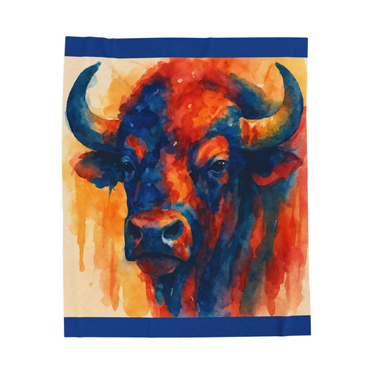 Buffalo Watercolor Blanket Western Ranch Lodge Plush Velveteen Throw, Cozy Southwest Rustic Home Décor