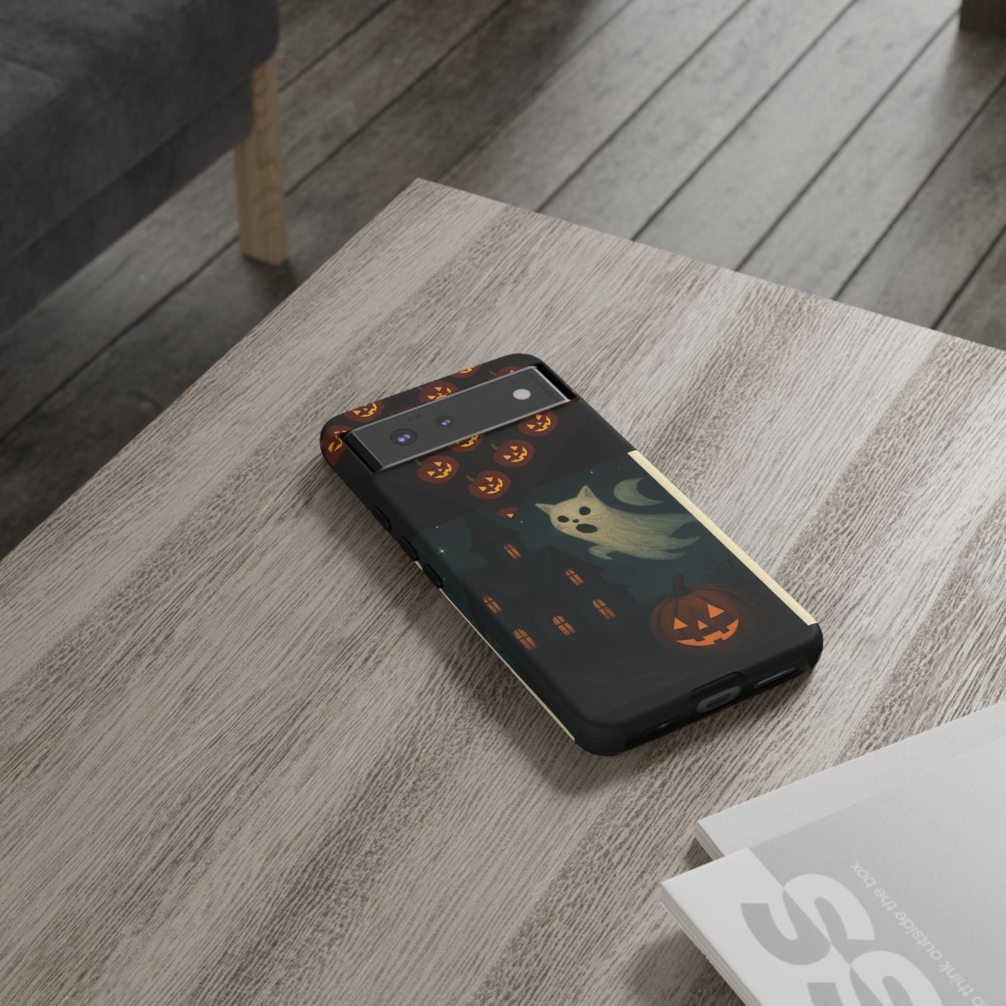 Phone Case, Halloween Haunted House Cat Ghost iPhone 16, 15, 14, Pixel 8, 6 Samsung Galaxy 25, 24, 23