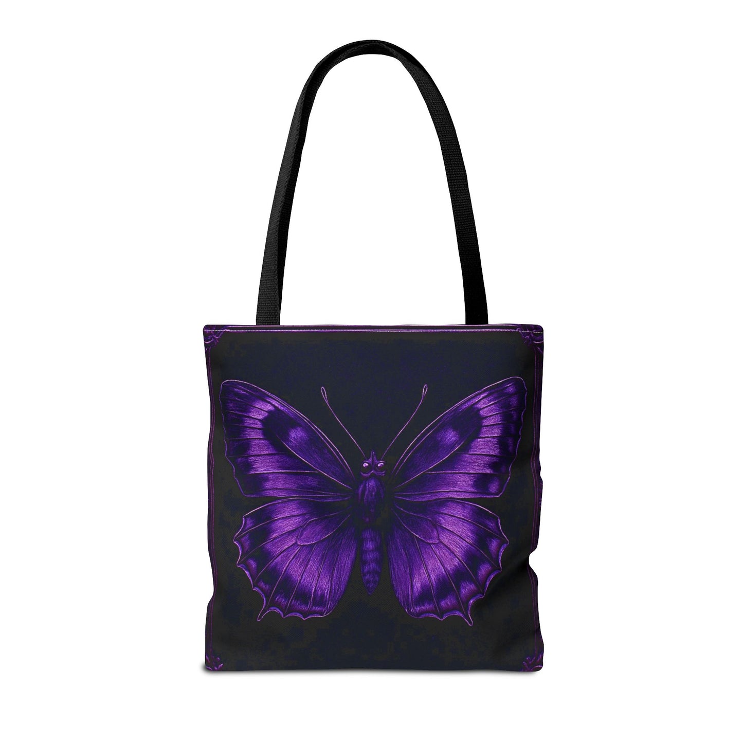Purple Butterfly Tote Bag, Gothic Aesthetic Tote, Dark Fashion Bag, Nature Inspired Carryall Tote Bag (AOP)