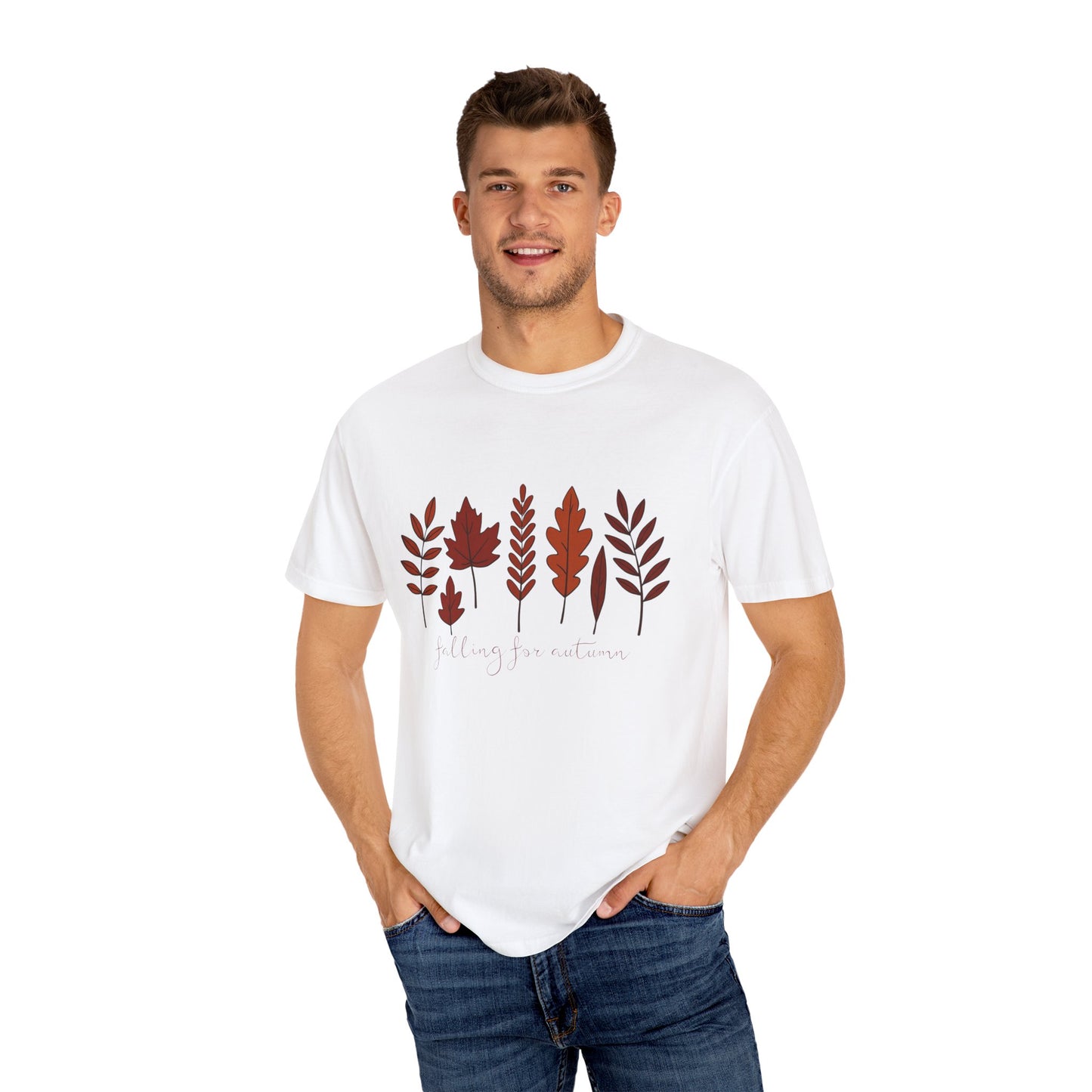 Falling for Autumn Shirt Cozy Fall Leaves Graphic Tee for Seasonal Outfits Unisex Garment Dyed T shirt