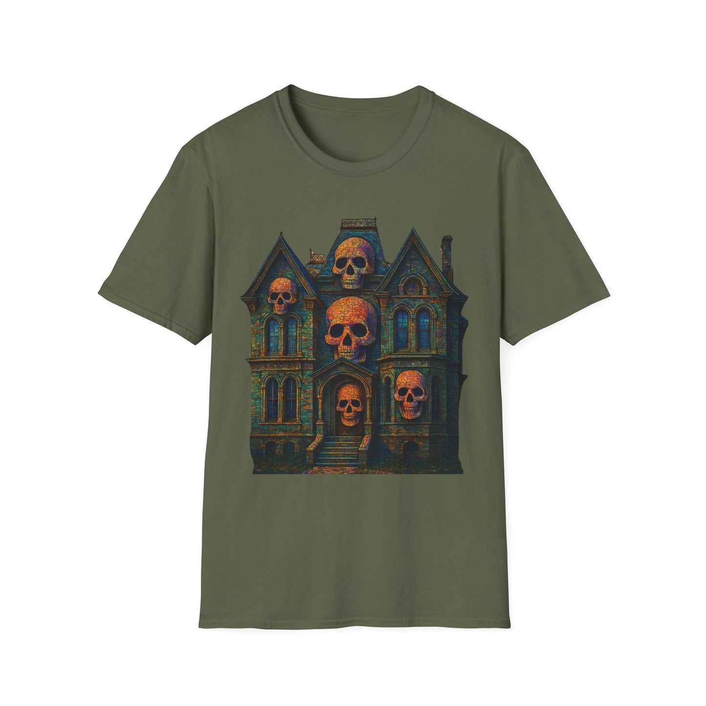 Haunted Skull Mansion T Shirt Gothic Horror House Halloween Tee Unisex Soft style T Shirt