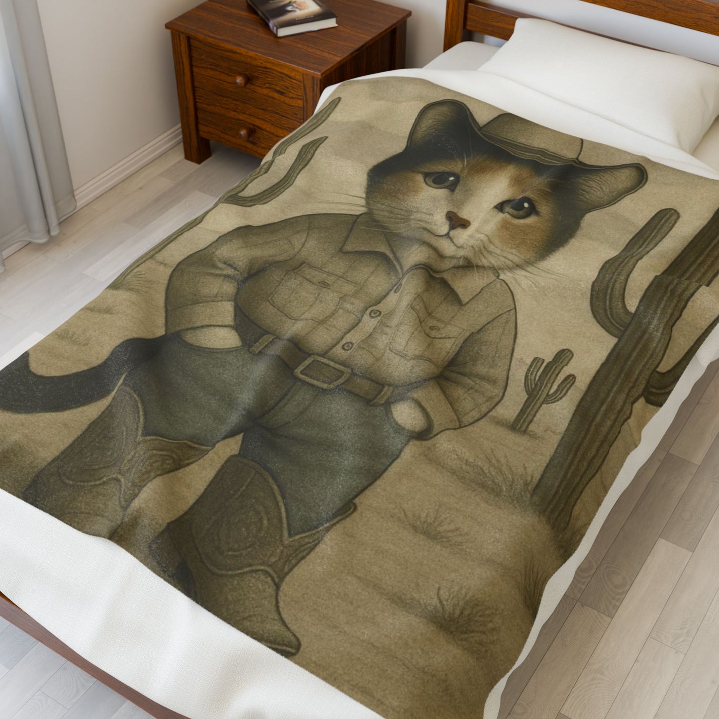 Western Cowboy Cat Blanket, Rustic Country Desert Cat Lover Gift