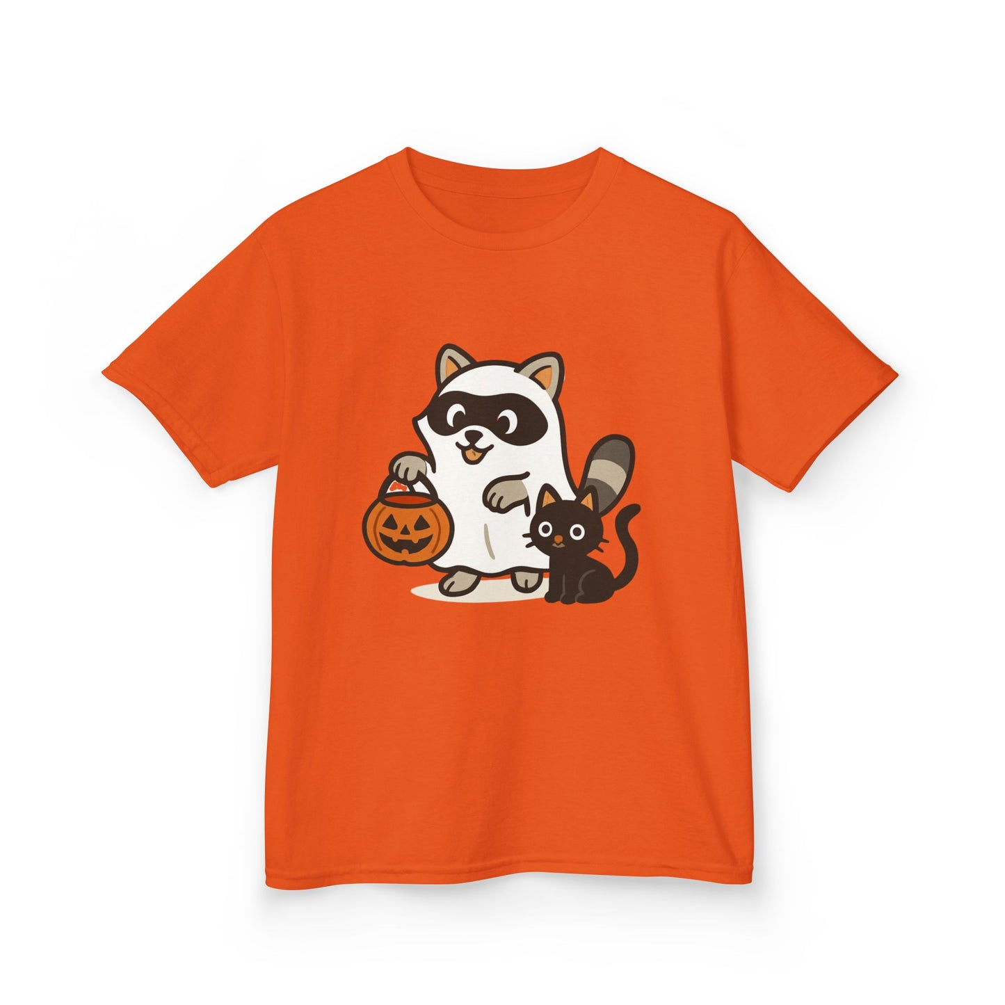 Cute Raccoon Cat Halloween Shirt Funny Trick or Treat Tee for Kids & Adults Kids Heavy Cotton⢠Tee