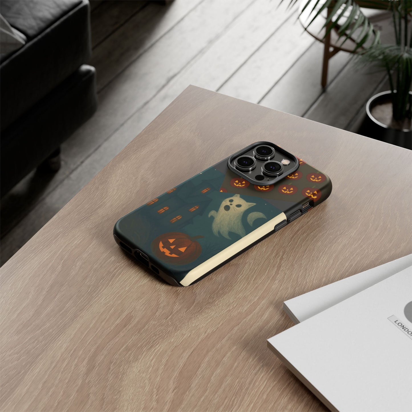 Phone Case, Halloween Haunted House Cat Ghost iPhone 16, 15, 14, Pixel 8, 6 Samsung Galaxy 25, 24, 23