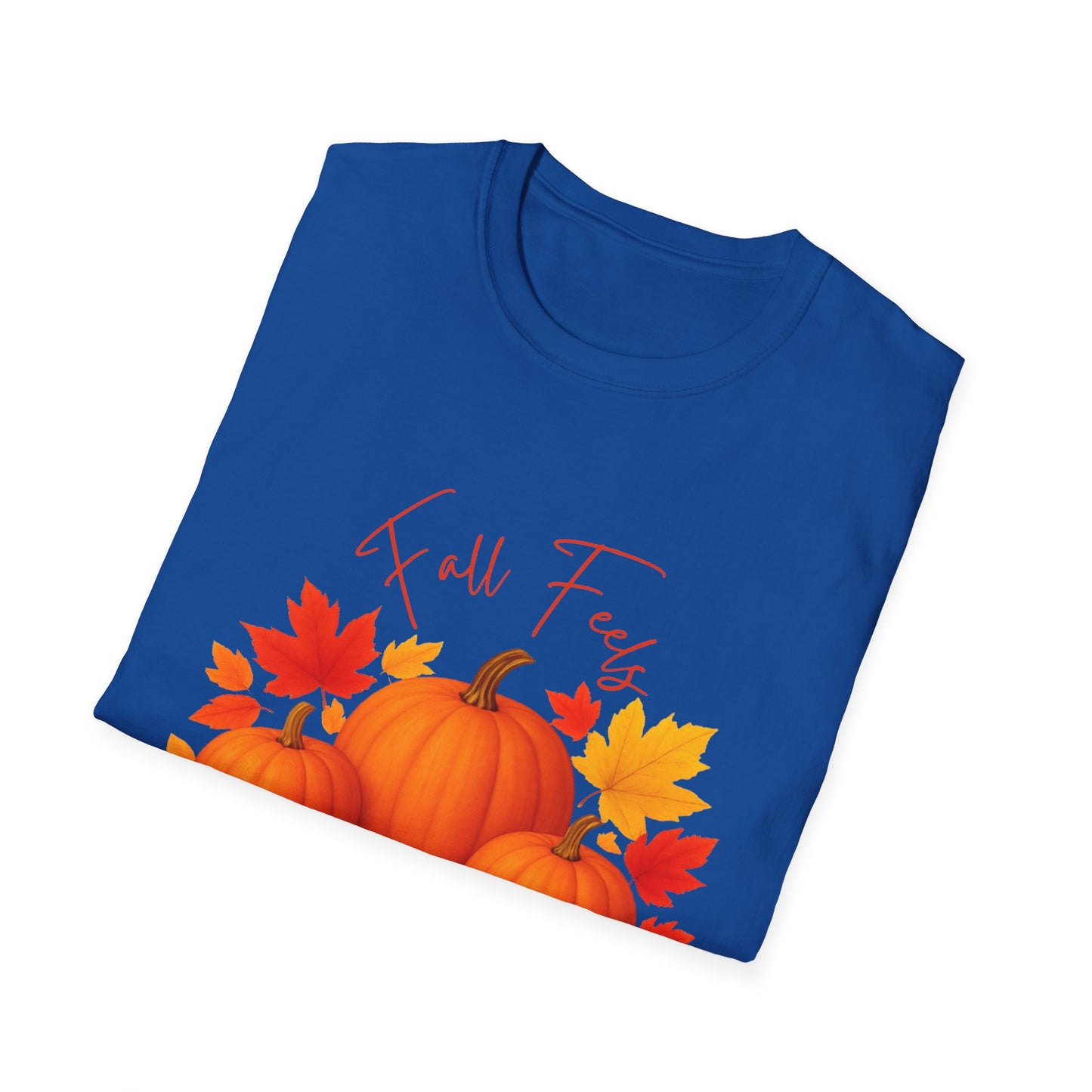 Fall Feels Pumpkin T-Shirt Cozy Autumn Leaves & Seasonal Harvest Tee Unisex Soft style T Shirt