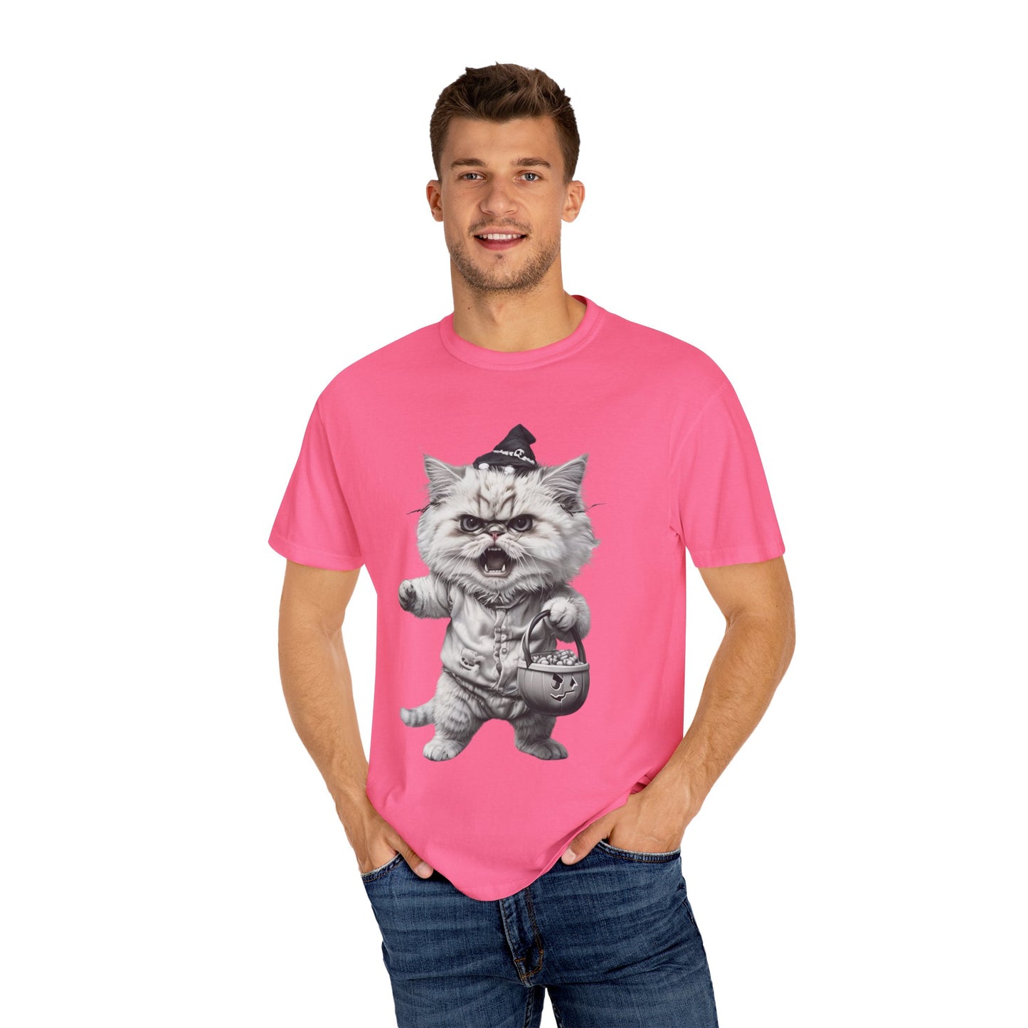 Angry Halloween Cat T Shirt Funny Spooky Kitten Tee Gothic Trick or Treat Shirt Unisex Garment Dyed T shirt