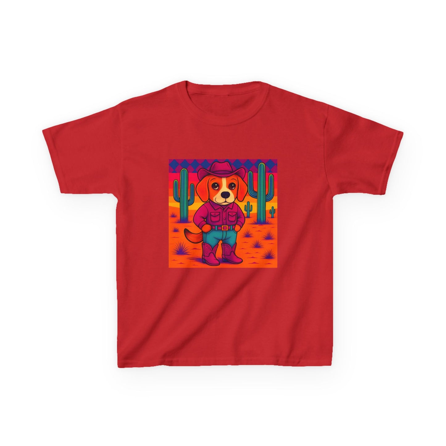 Cowboy Dog Kids T Shirt Unisex Western Puppy Shirt Birthday Rodeo Tee Fun Animal Graphic for Boys Girls Kids Heavy Cotton⢠Tee
